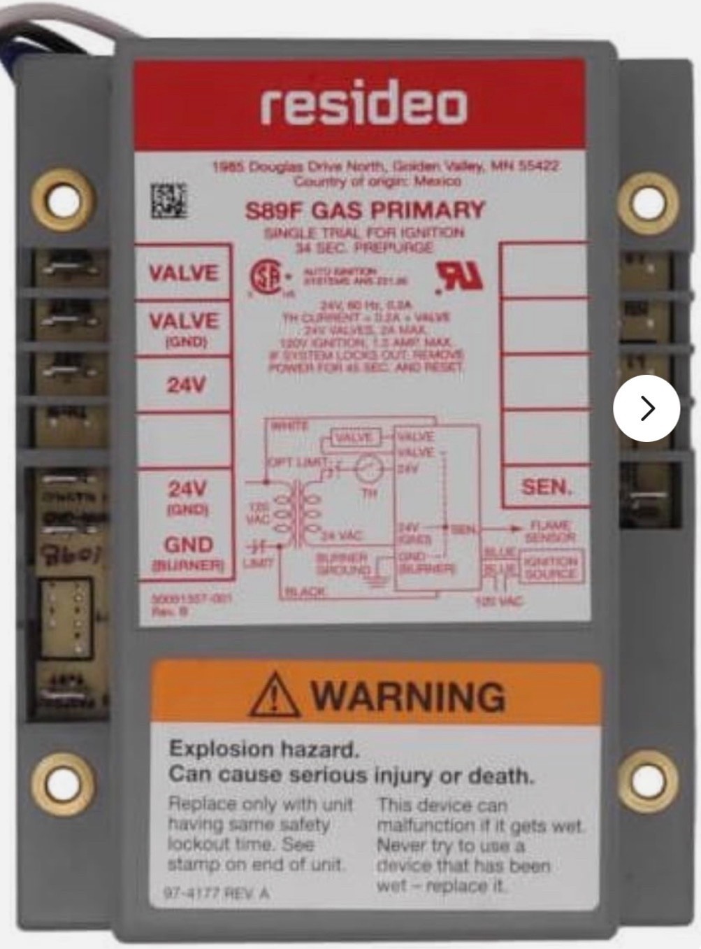 Honeywell Resideo S89F1098 Direct Spark Ignition Gas Burner Wayne Control