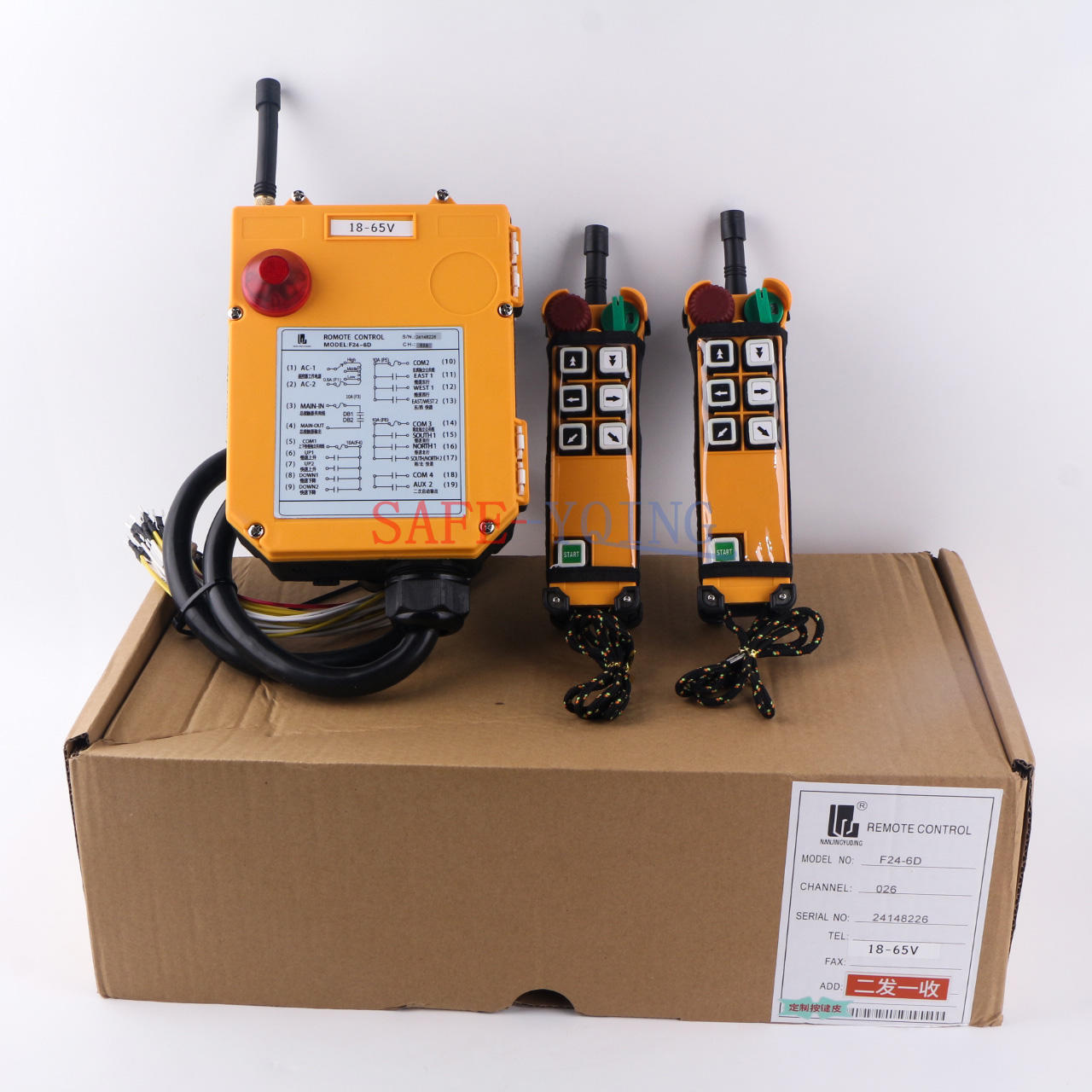 2 Emitter +1 Receiver Hoist Crane Radio Wireless Remote Control F24-6D 18~65V