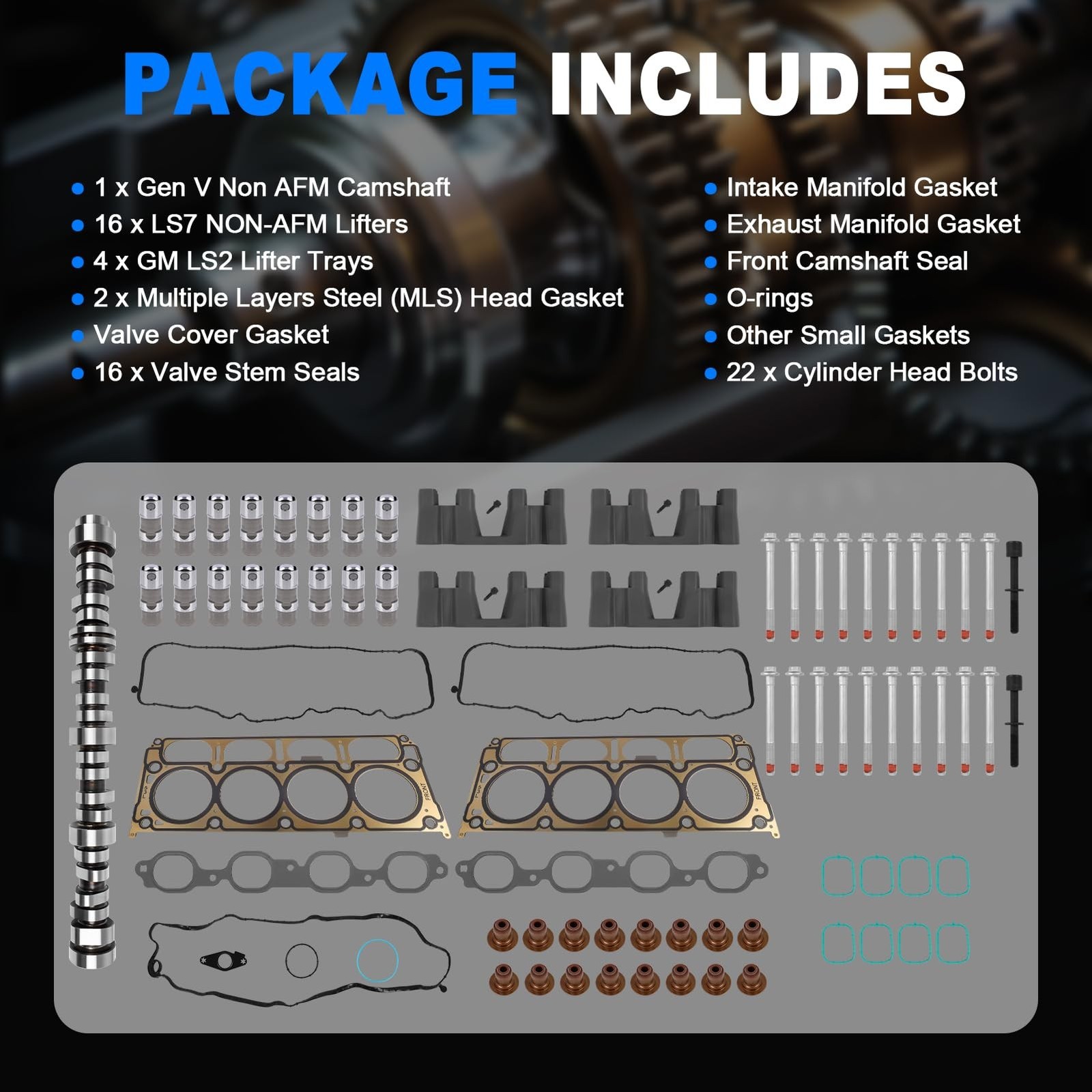 NON AFM/DOD Kit w/Camshaft, LS7 Lifter, Head Gasket Set & Bolts Fit for 2014-…