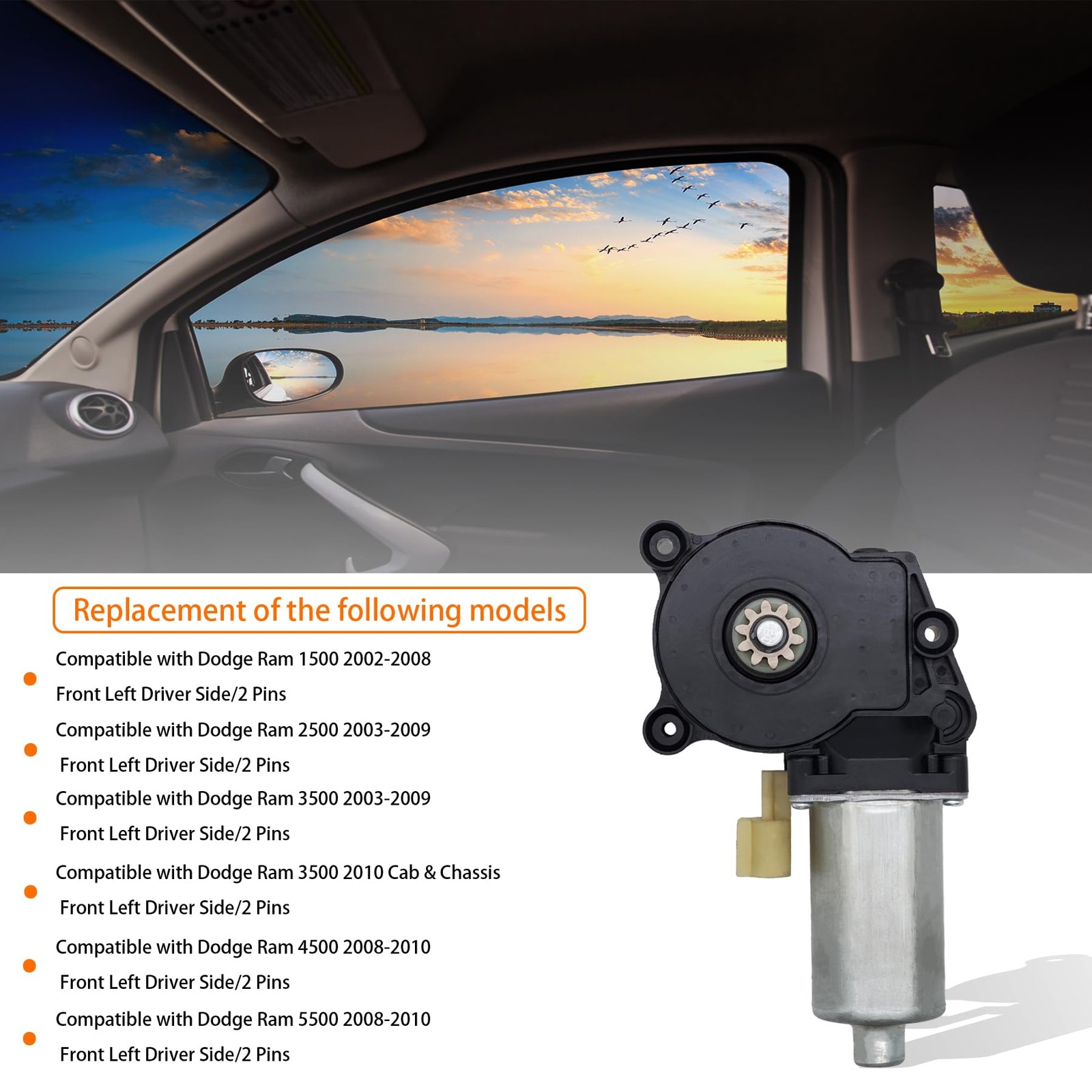 2 pins Front Left Driver Side Power Window Motor Compatible with Dodge Ram 15…