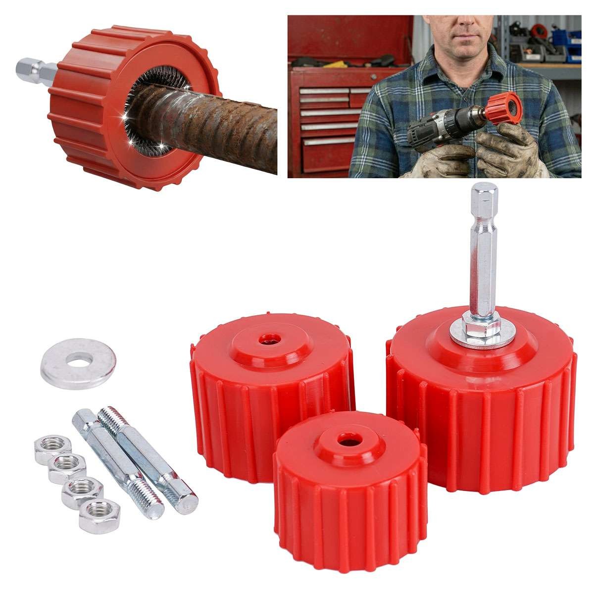 3x Copper Tube Cleaner Kit Metal Pipe Cleaning Brush for Drill Plumbing Welding
