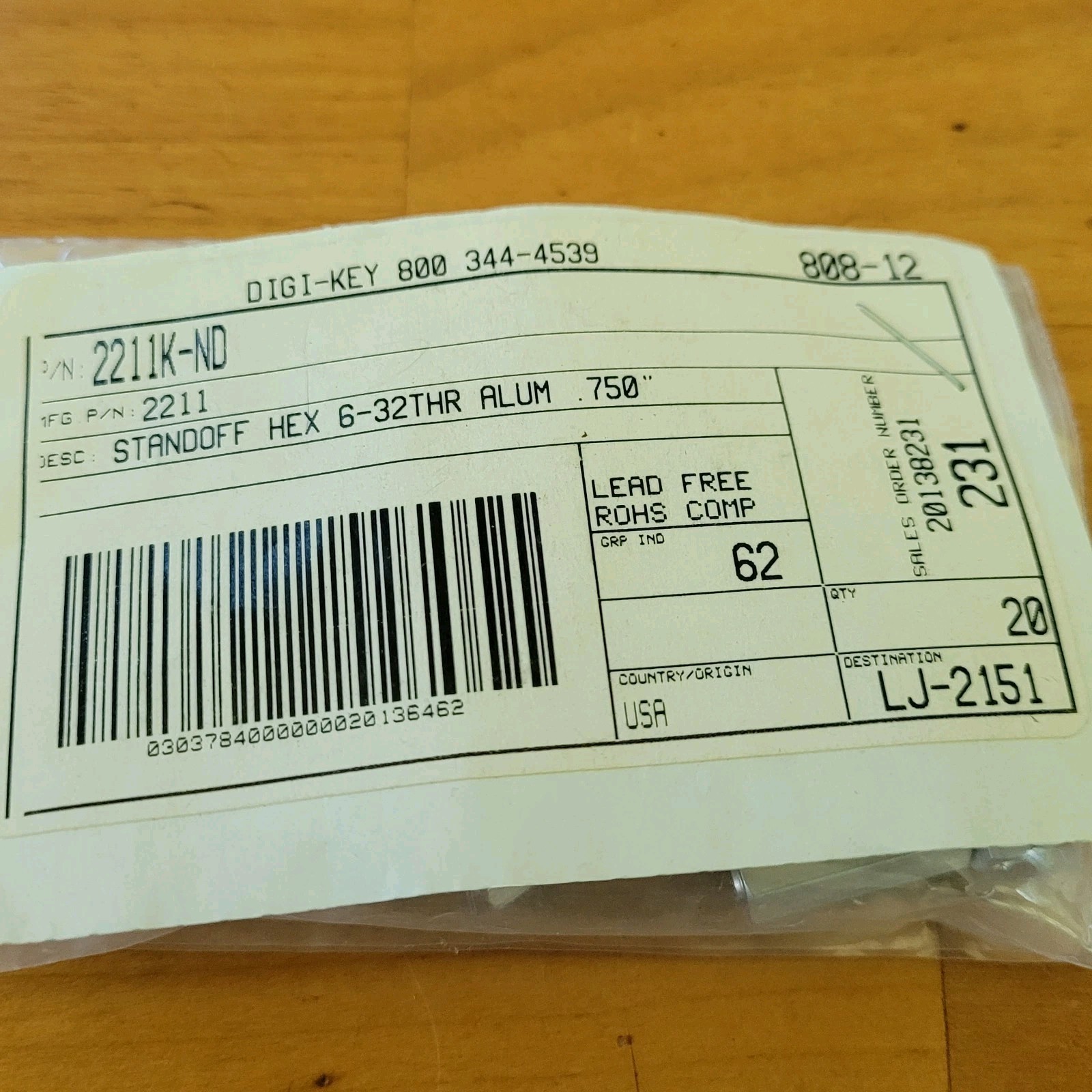 Keystone 2211 Aluminum Hex Standoffs 6-32 Thread 3/4 Inch Lot of 20 NOS