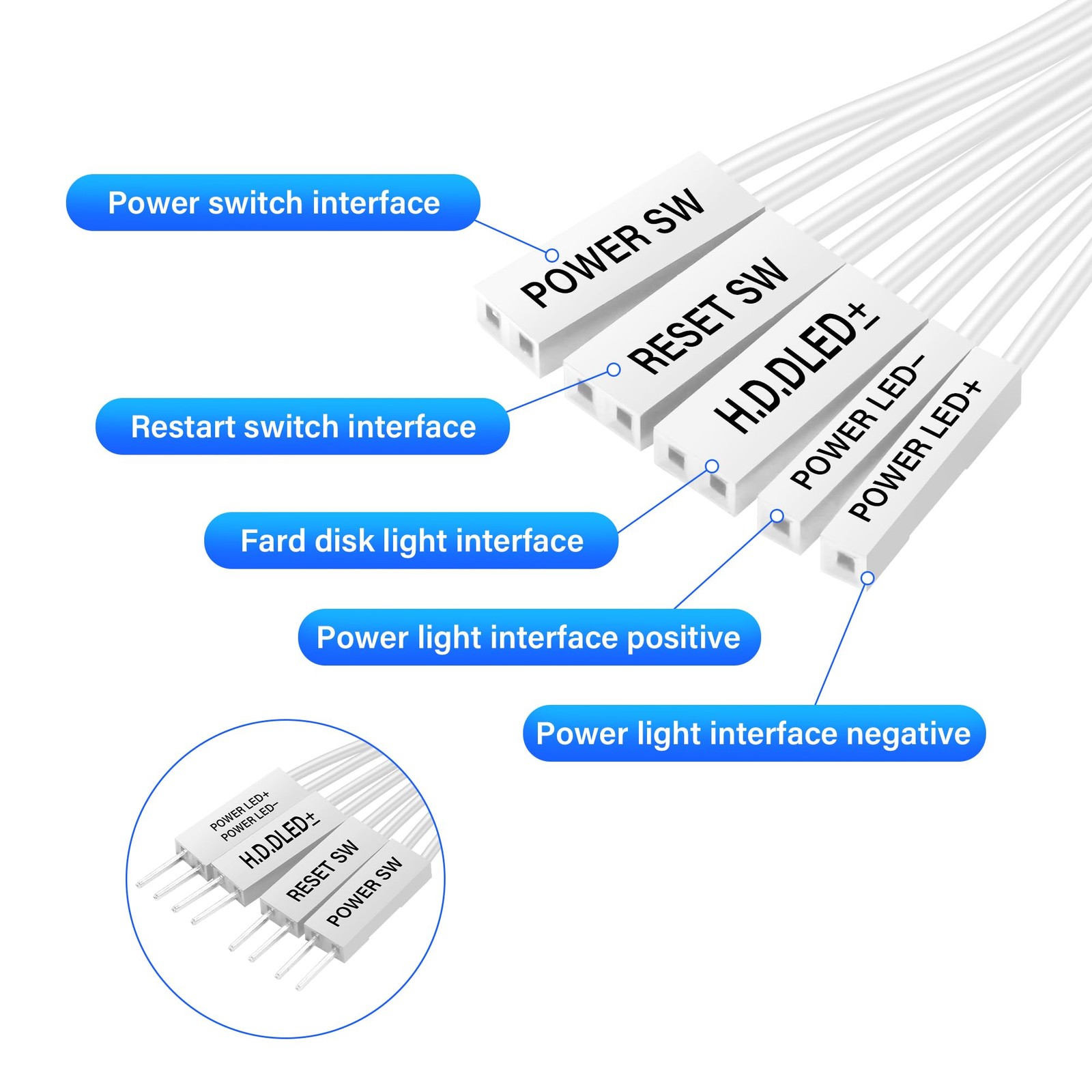 White Motherboard Front Panel Extension Cables 24AWG HDD LED 100cm/39.4 Inch