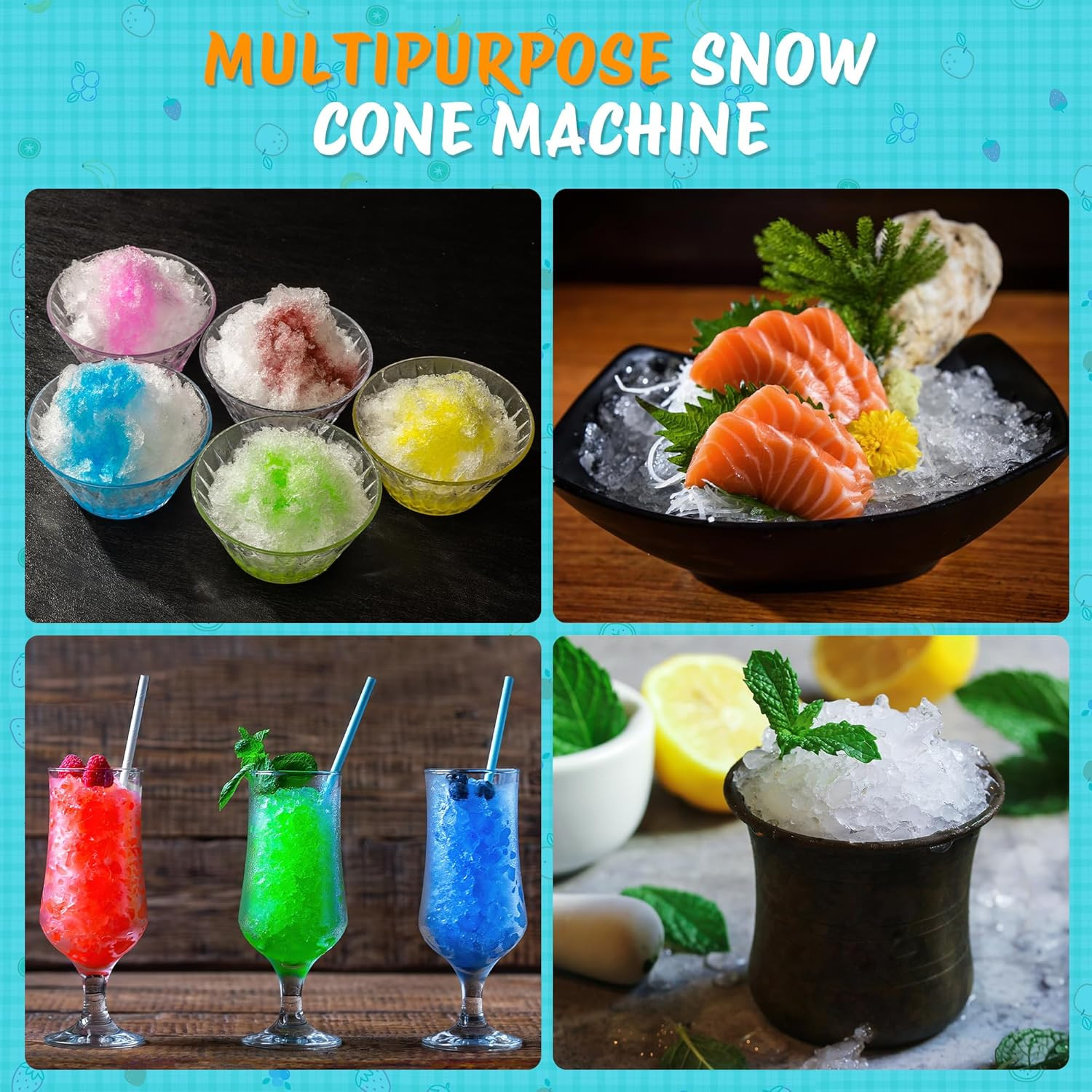 Snow Cone Machine Shaved Ice, 500LB/H Commercial Ice Crusher Shaved Ice Machine