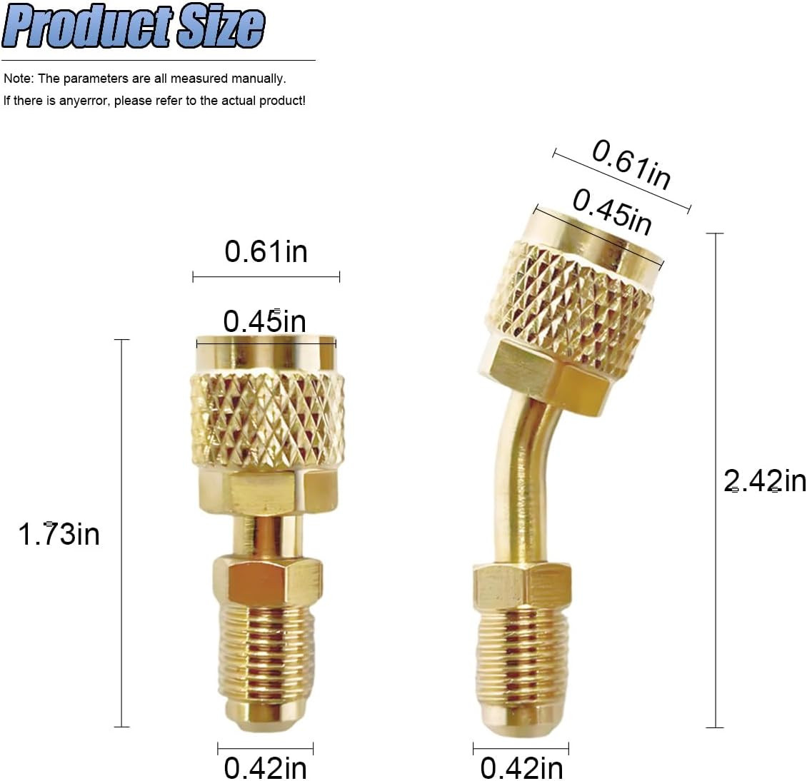 Car R410A Straight & Angled Adapter, Mini Split Adapter with 5/16″ Female to 1/4
