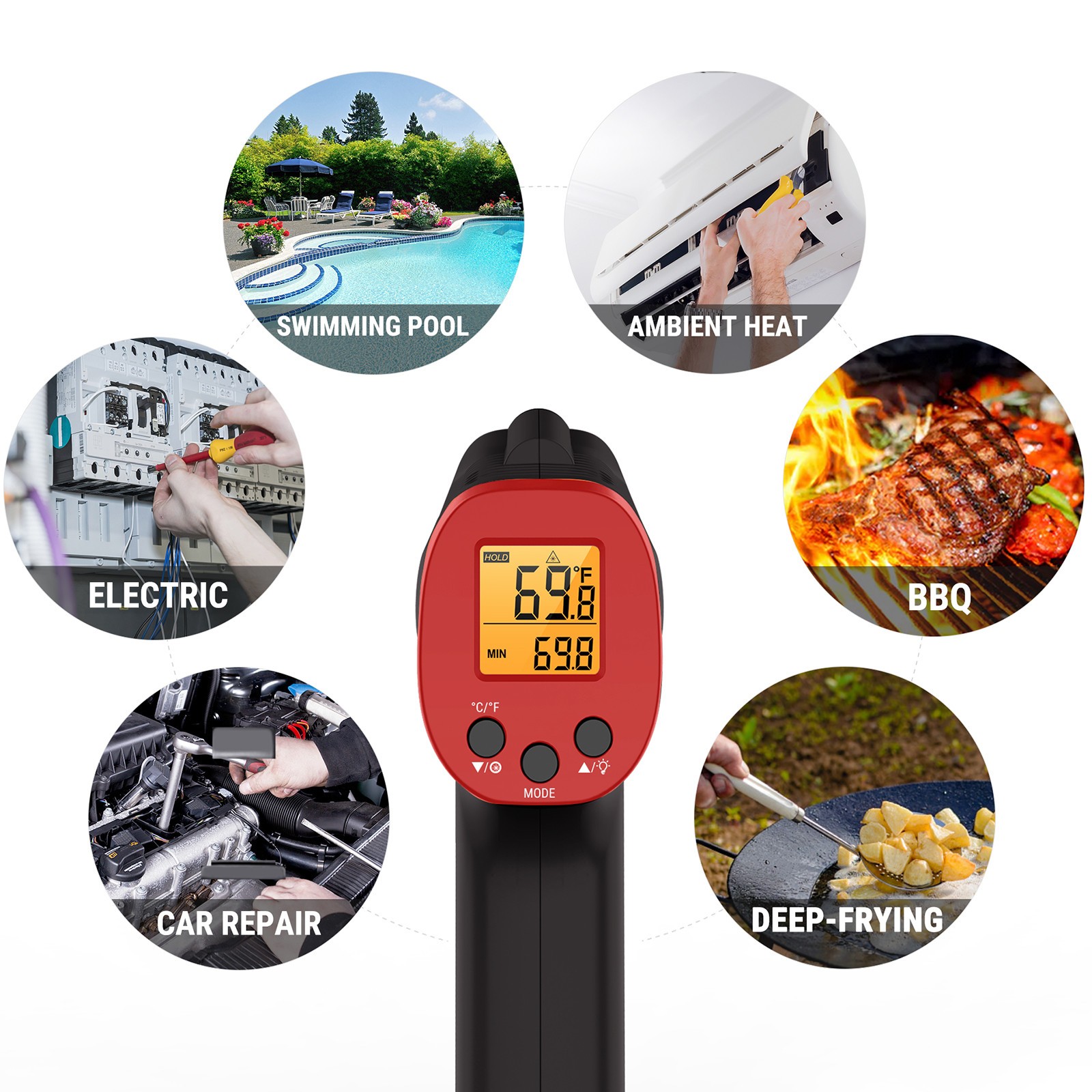 Non-Contact IR Laser Infrared Digital Temperature Thermometer Gun LCD Pyrometers