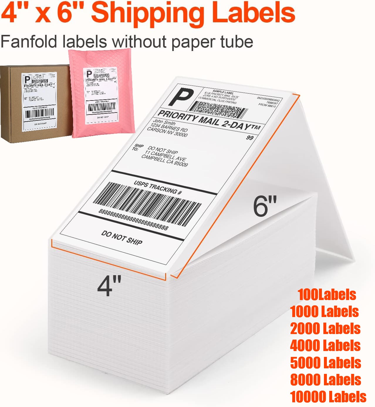 1000 labels 4×6 Fanfold Direct Thermal Shipping Labels Perforated Zebra & Rollo