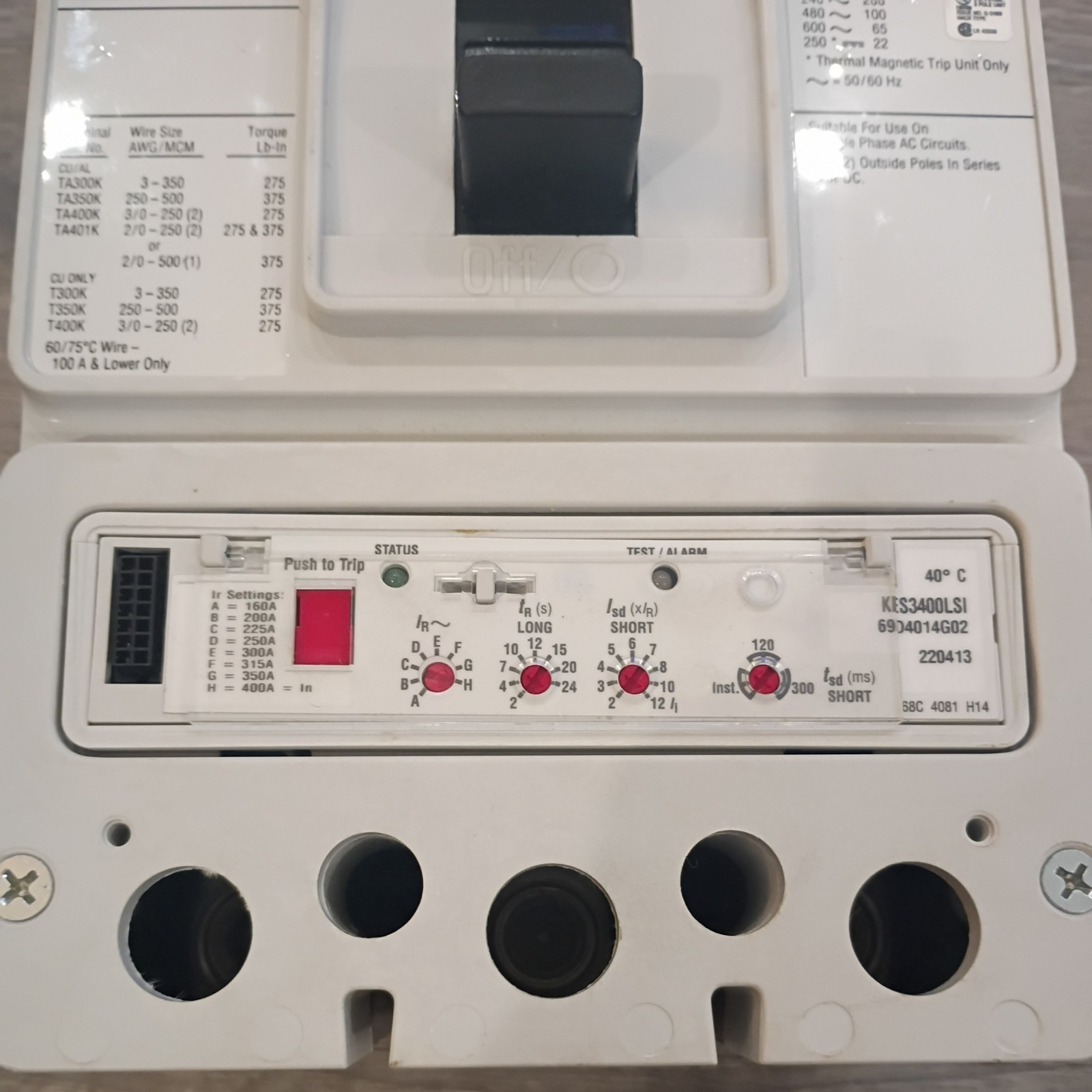 EATON/Cutler Hammer KDC3400F 400A KDC100k Circuit Breaker w/KES3400LSI Trip Unit