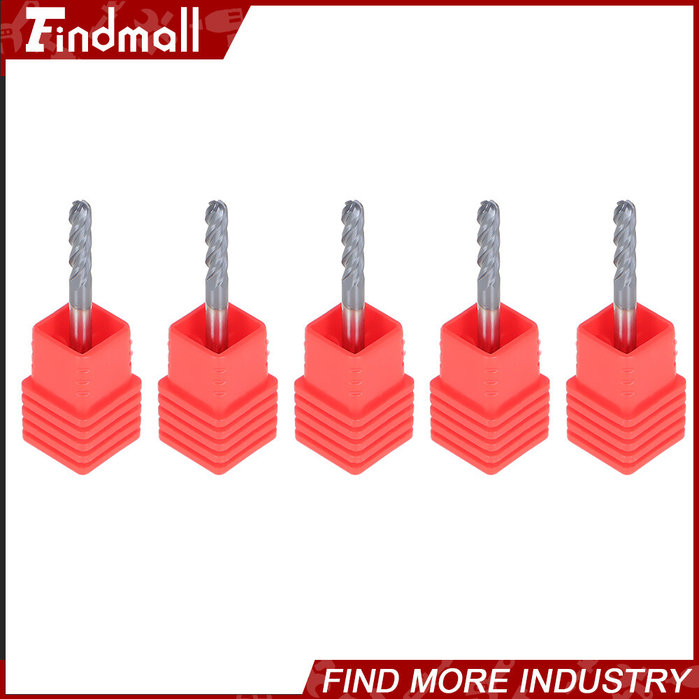 5 PCS 1/8″ 4 Flute 1-1/2″ Overall Length Ball Nose Carbide End Mill