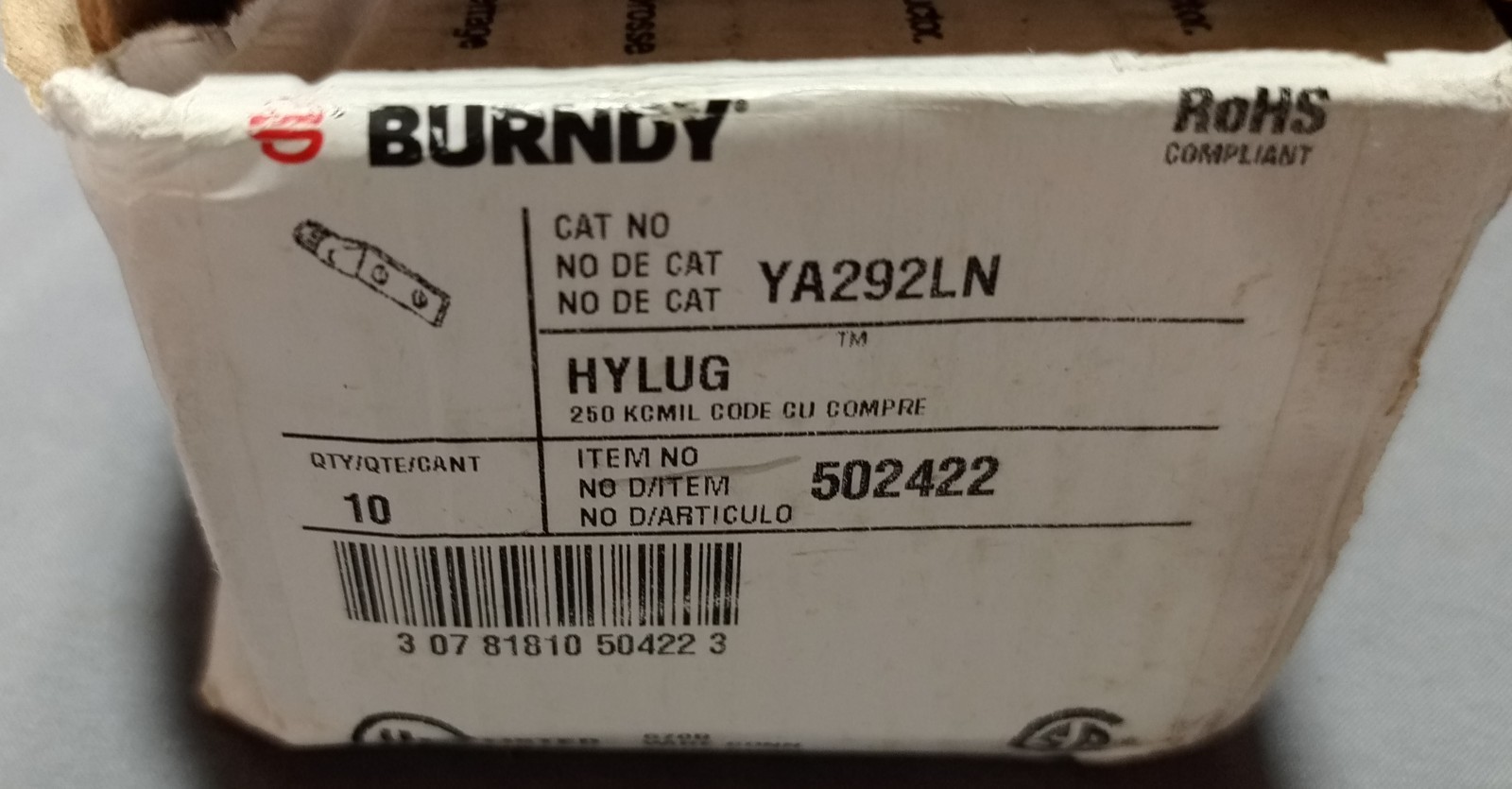 Lot Of 10 Burndy Hylug YA292LN