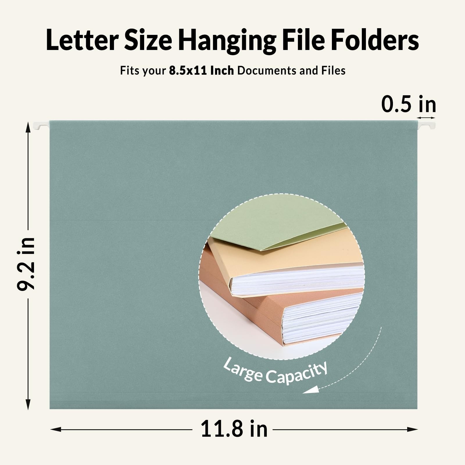SUNEE Hanging File Folders, 50 Pack Letter Size Hanging File Folders with 1/5-cu