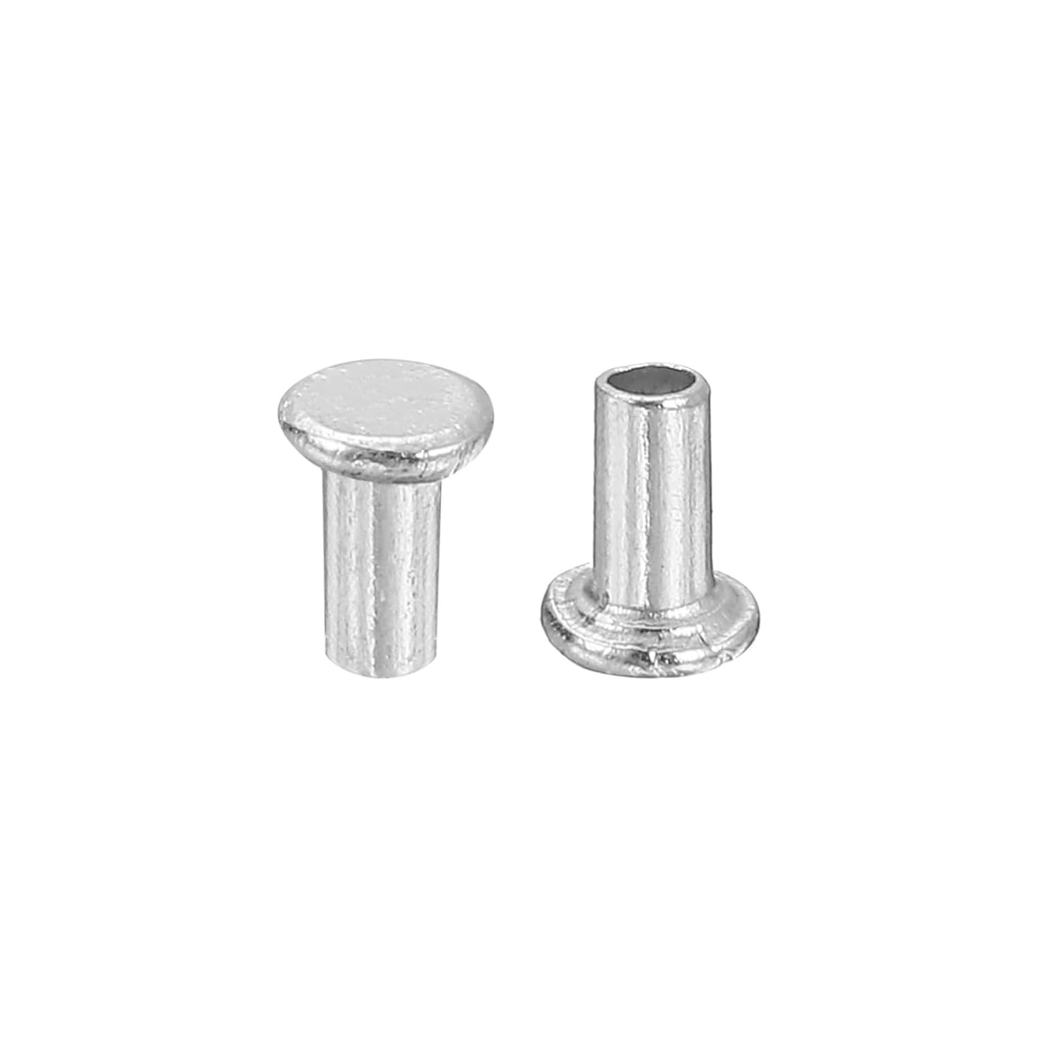 50Pcs Semi Tubular Rivets, 2mm x 4mm Aluminum Round Flat Head Semi-Tubular Ri…