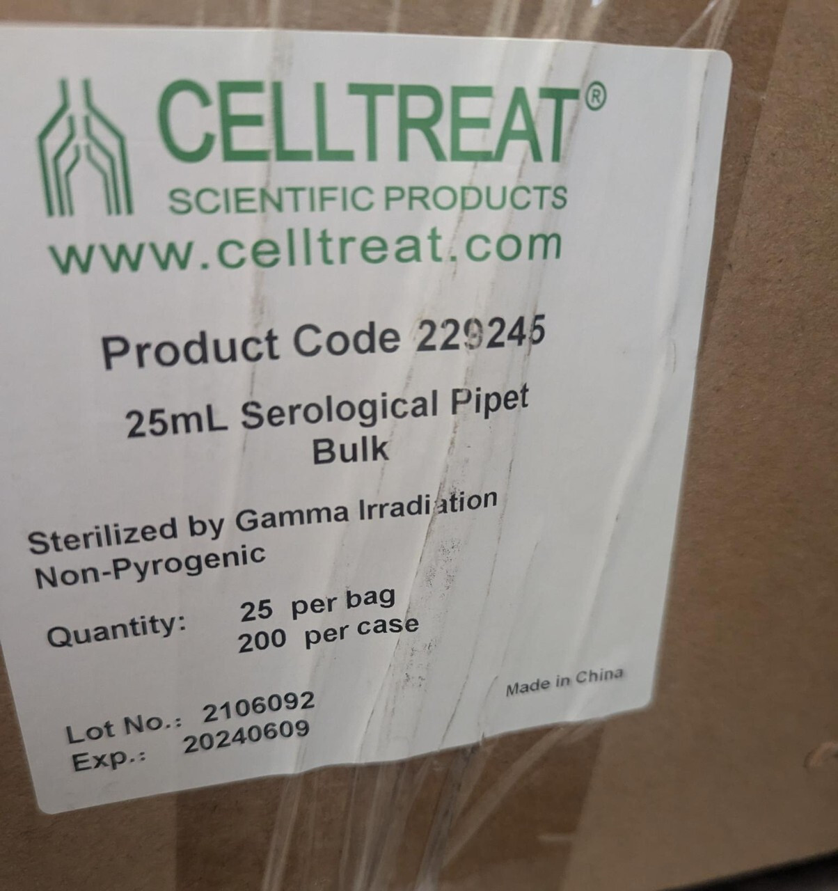 Celltreat Serological Pipets 25ml 229245 ( 25 Count) x 8 sealed bags (200)