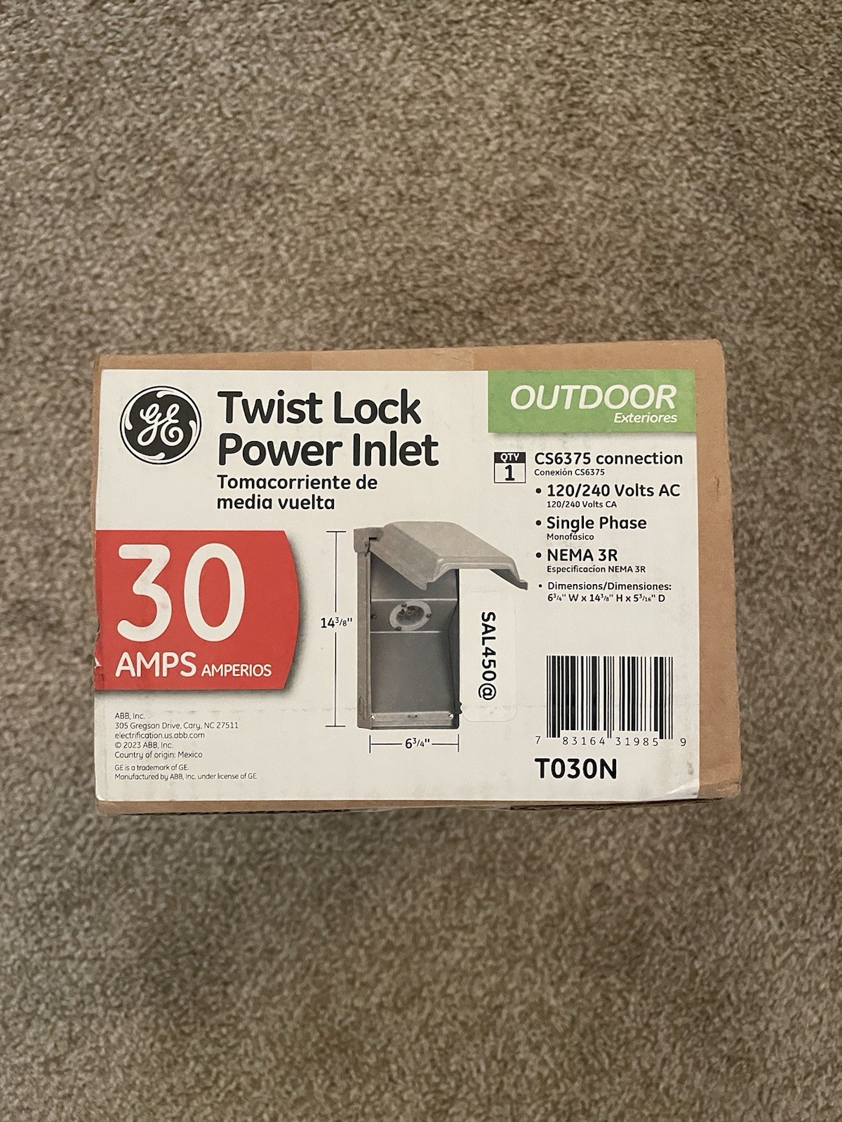 GE T030N Twist Lock Power Inlet 120/240VAC, Free Shipping!