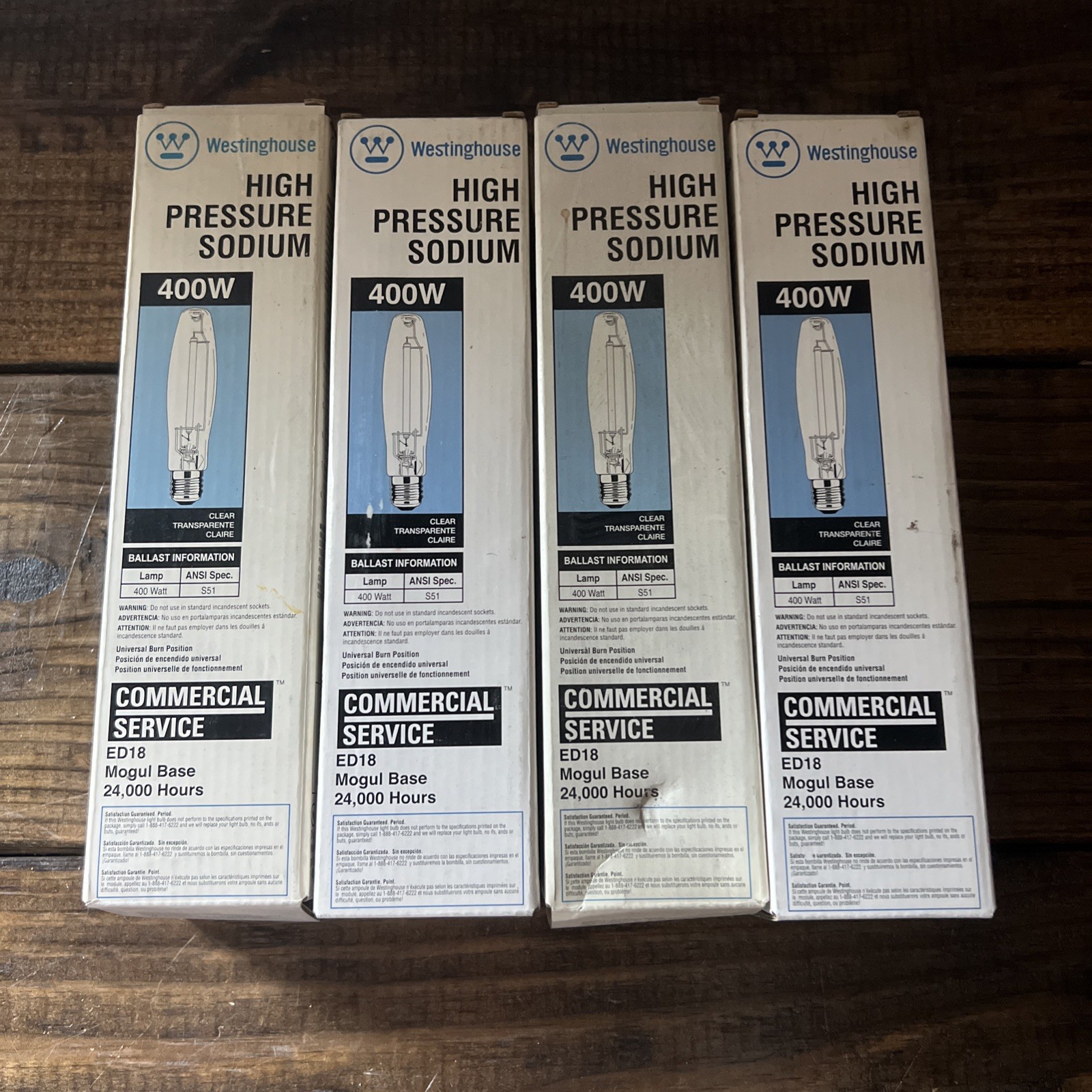LOT OF (4) WESTINGHOUSE 400W HIGH PRESSURE SODIUM LAMPS, 2100K #: 37445