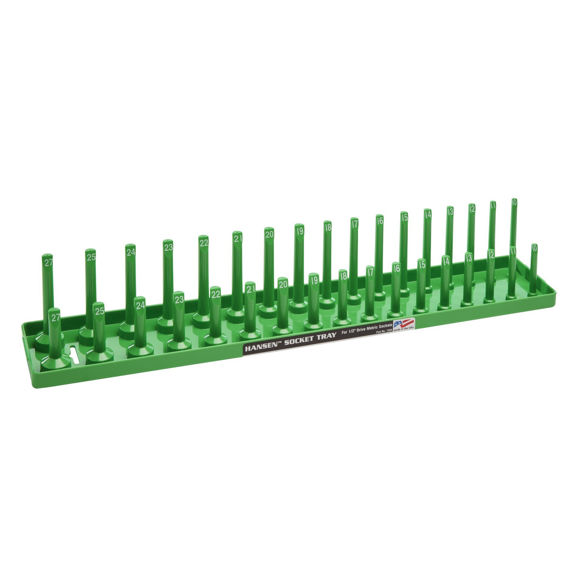 Hansen Global 1/2 Inch Metric 2 Row Regular/Deep Socket Holder Tray – Green 120