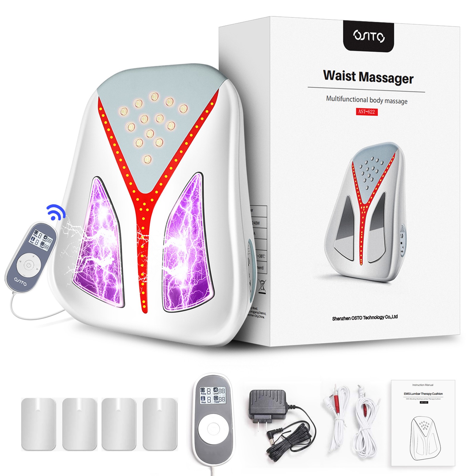 Back Massager with Heat TENS EMS Unit Muscle Stimulator for Low Back Pain Relief
