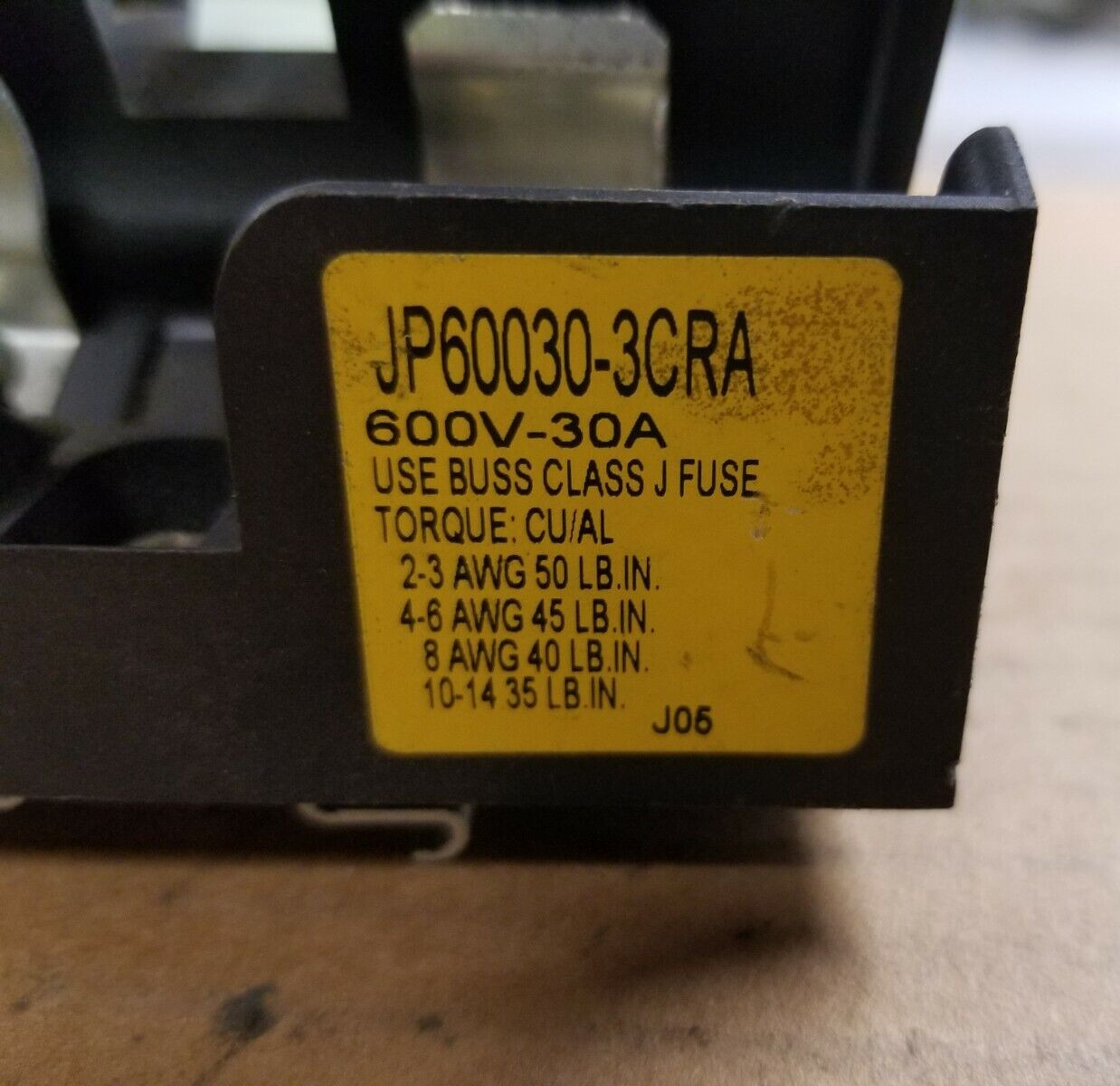 NEW BUSS 30 AMP FUSE HOLDER 600 VAC CLASS J 60/75C WIRE JP60030-3CRA