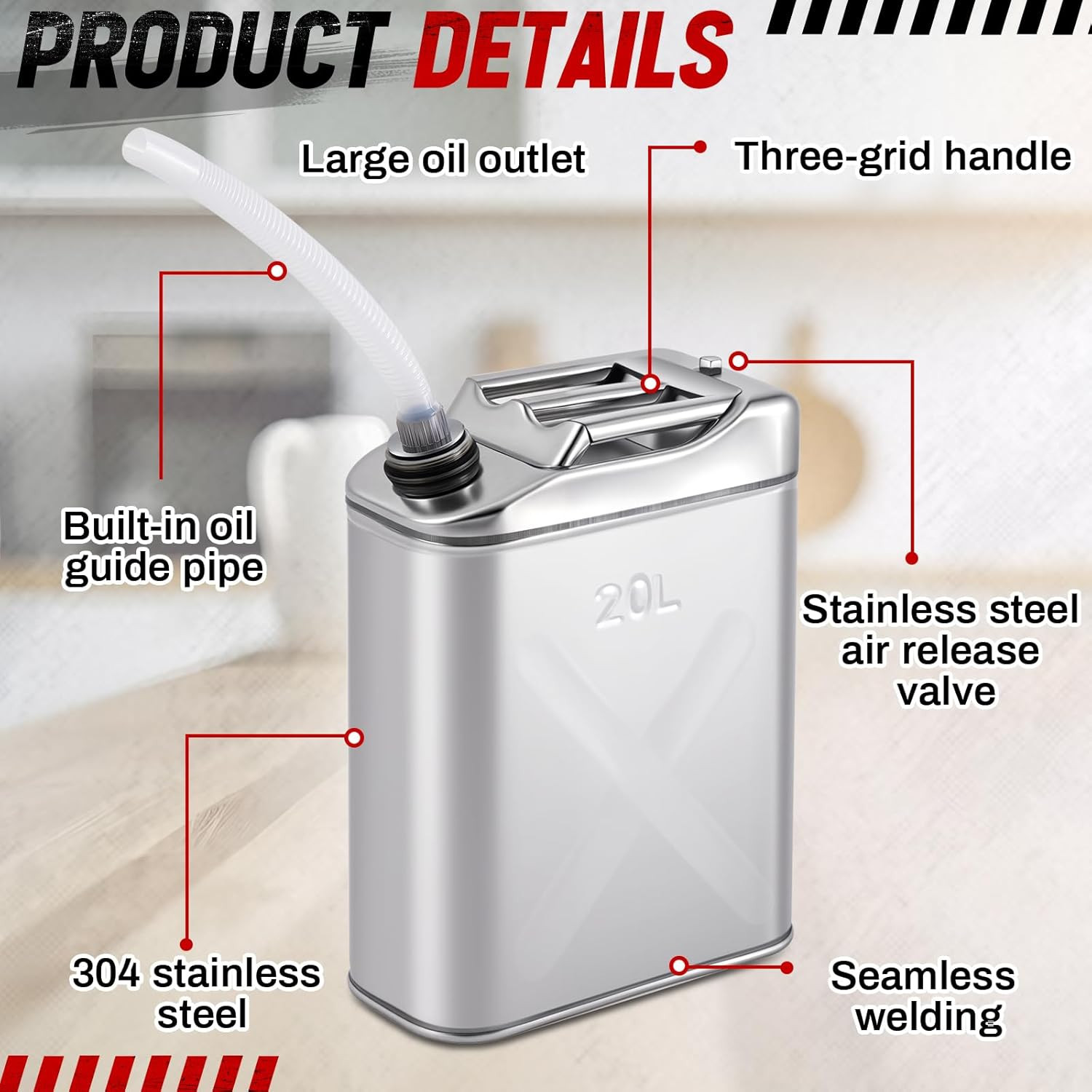 1 Pcs 5 Gallon Stainless Cooking Oil Storage Can Commercial 304 Food Safety