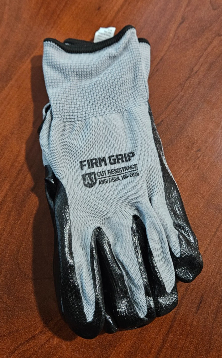 1 Pair Firm Grip Large Nitrile Coated Latex Free Work Gloves A1 Cut Resistance