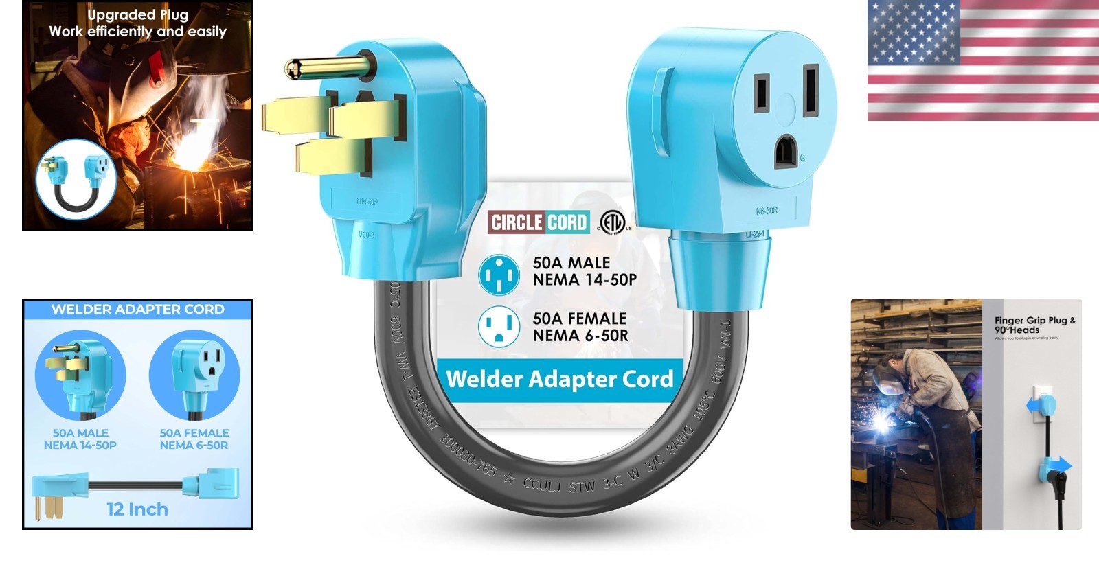 Heavy Duty 50 Amp Welder Power Adapter – NEMA 14-50P Male to 6-50R Female