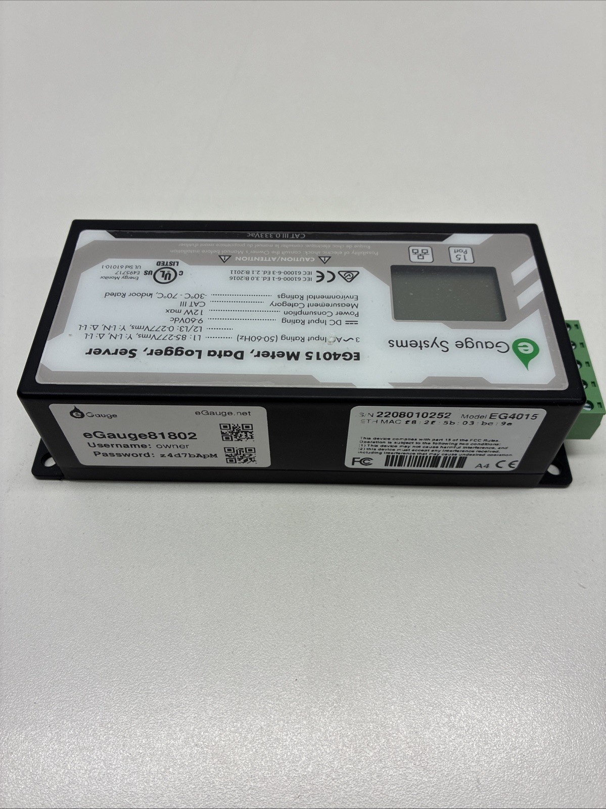 EGauge EG4015 Meter, Data Logger, Server