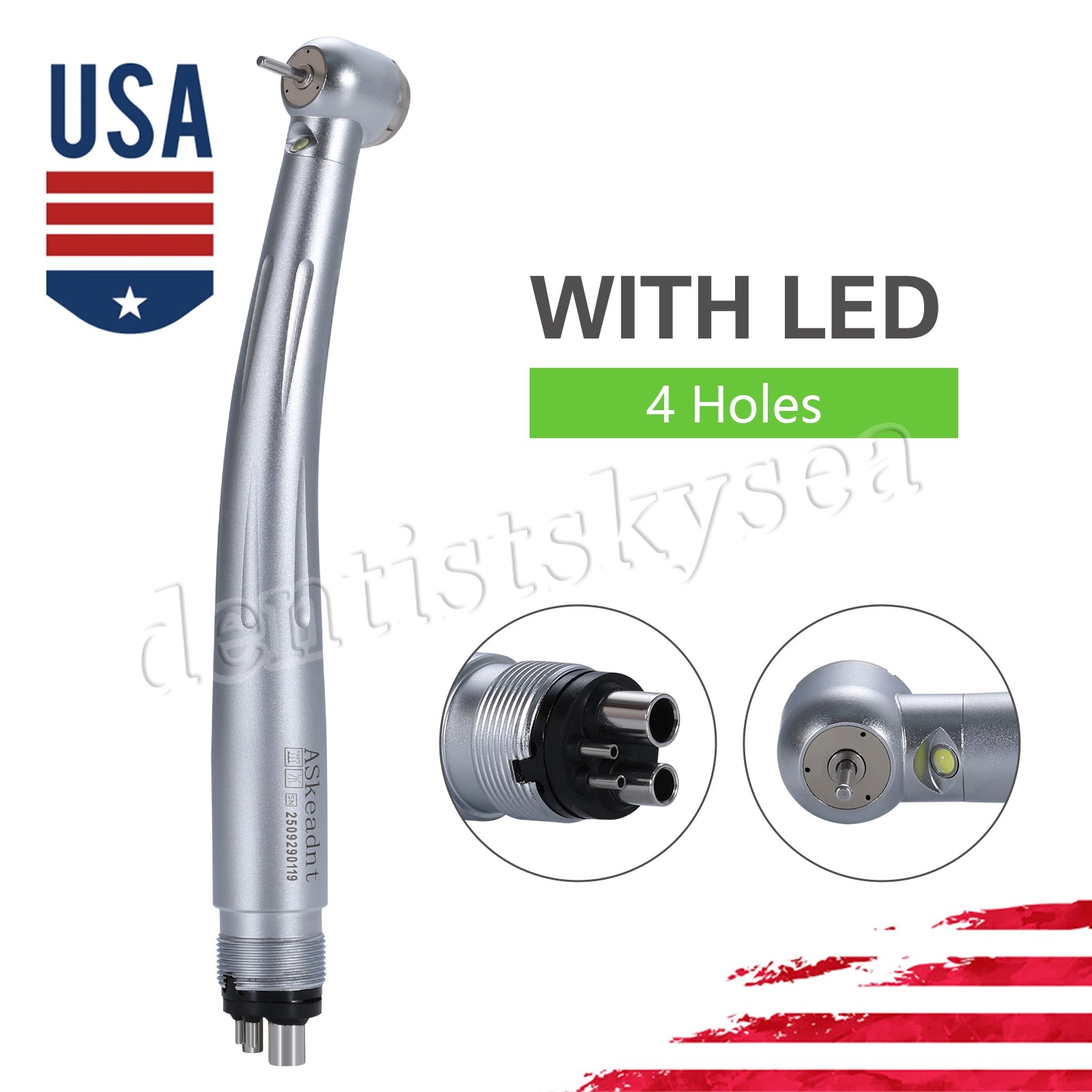 Dental LED 45° High Speed Handpiece Fiber Optic Turbine 4Holes/NO-LED Handpieces