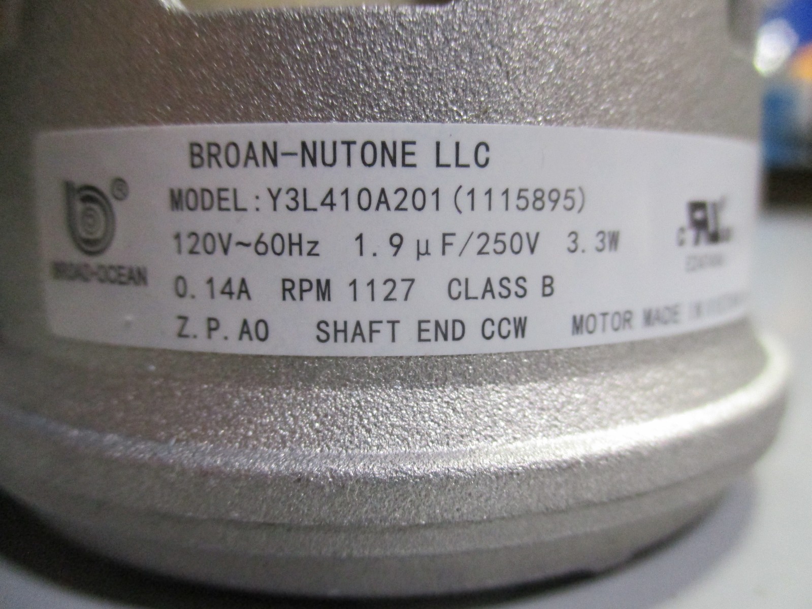 Nutone Y3L410A201 Broan Fan Motor