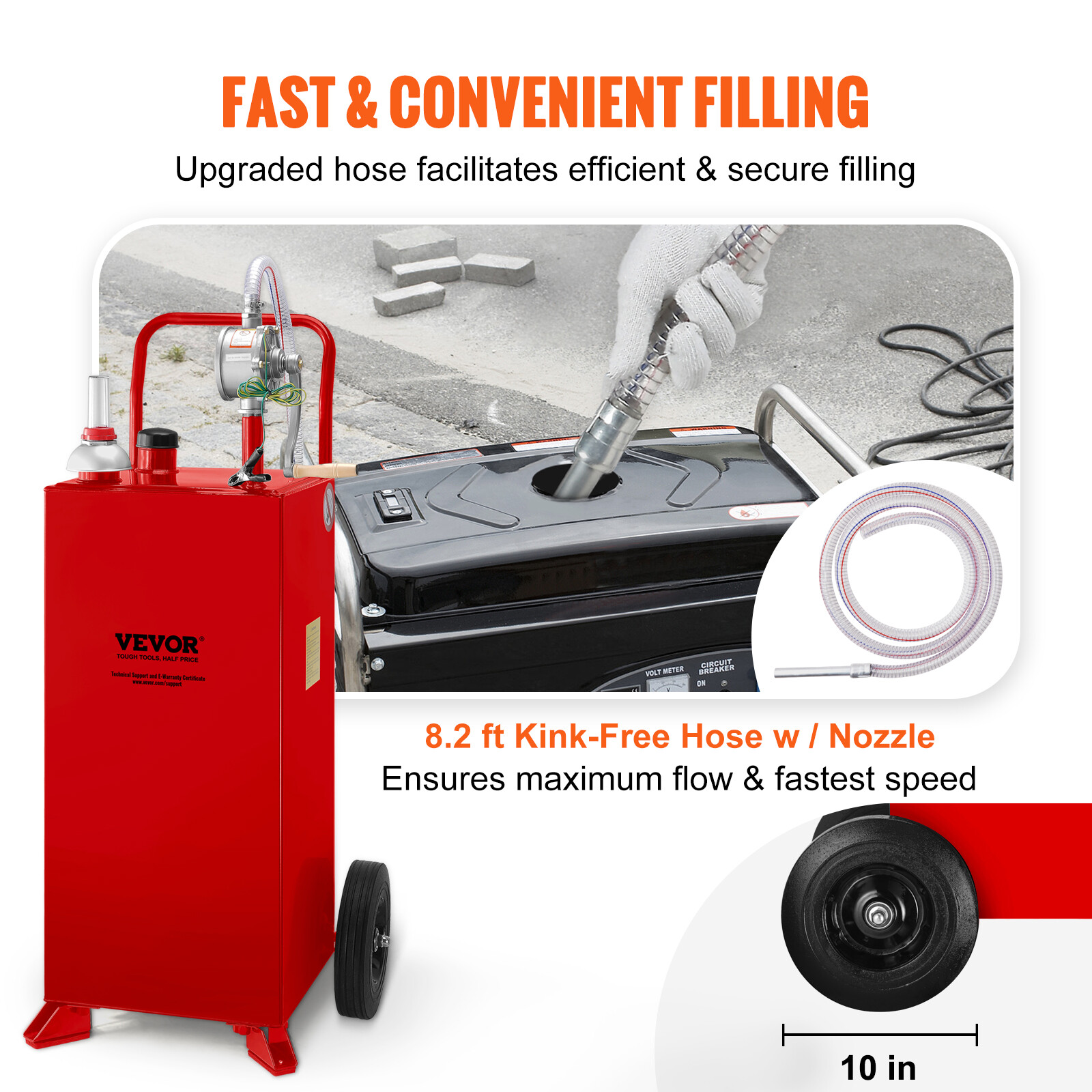 30 Gallon Gas Fuel Diesel Caddy Transfer Tank Container w/ Rotary Pump 10ft Hose