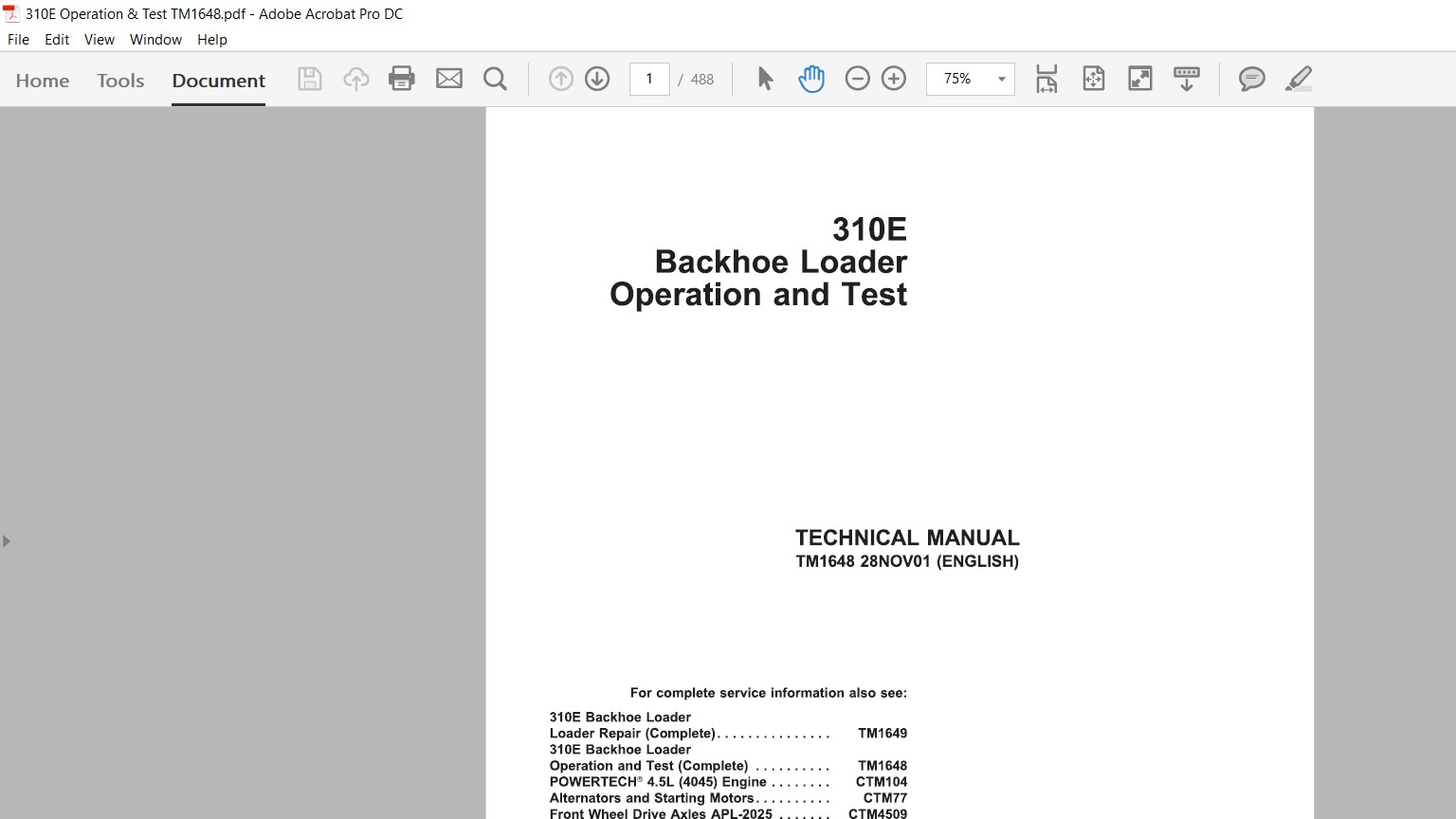 John Deere 310E Backhoe Loader Manual Technical Repair Test Engine Op. Set USB