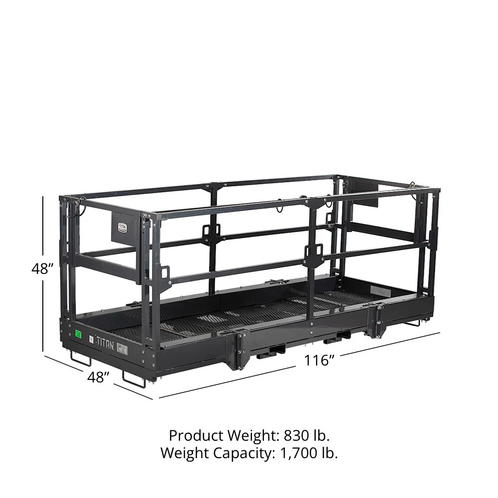 Titan Attachments 4′ x 9′ 8″ Mesh Telehandler Work Platform, Safety Man Basket