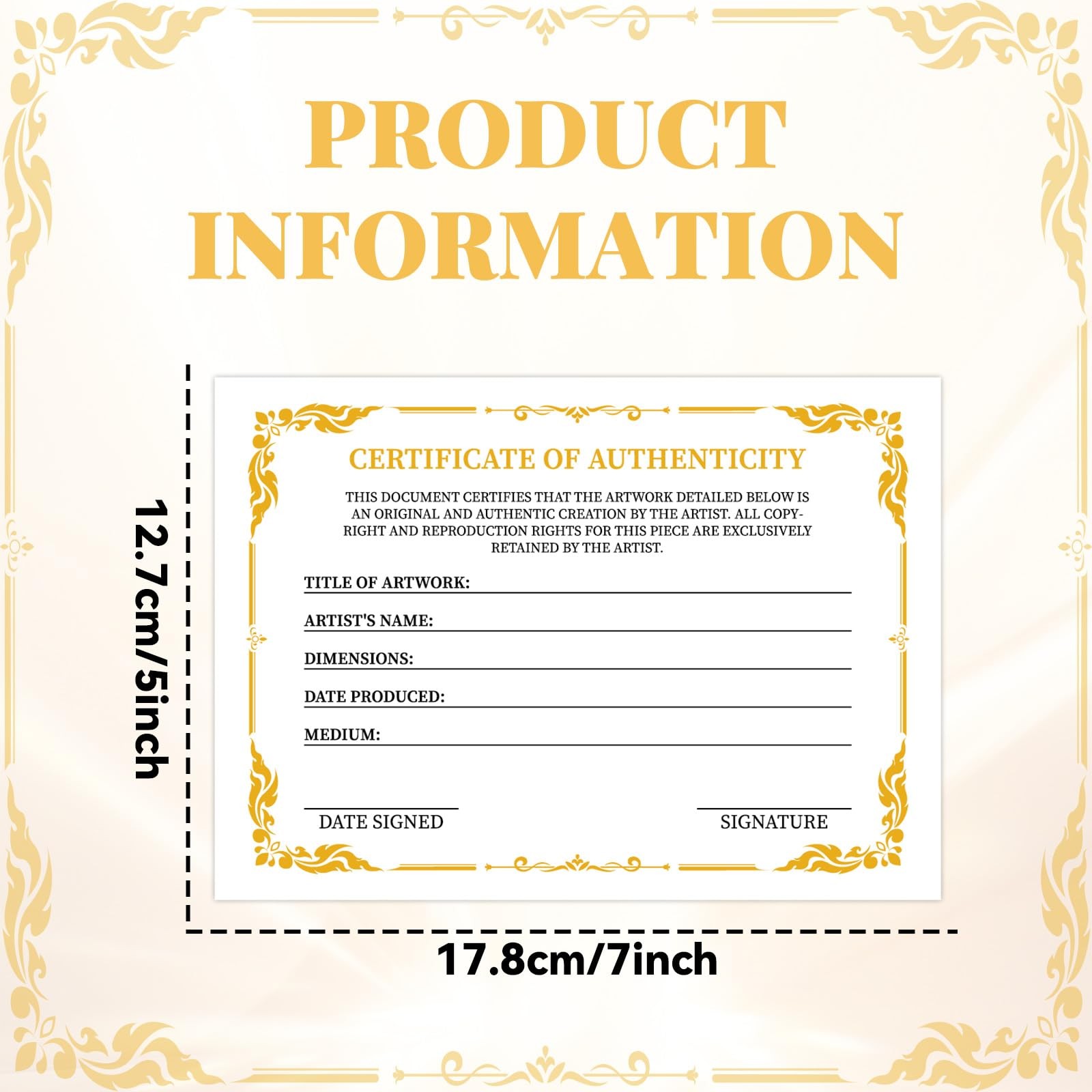 12 Pieces 5 x 7 Inch Certificate of Authenticity Gold Foil Premium Certificat…