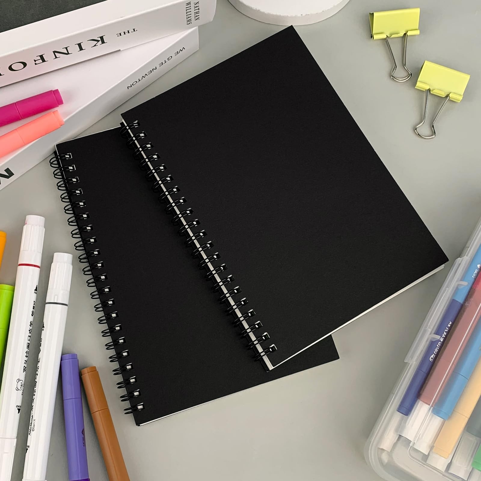 DSTELIN Blank Spiral Notebook, 3-Pack, Soft Cover, Sketch book, 100 black
