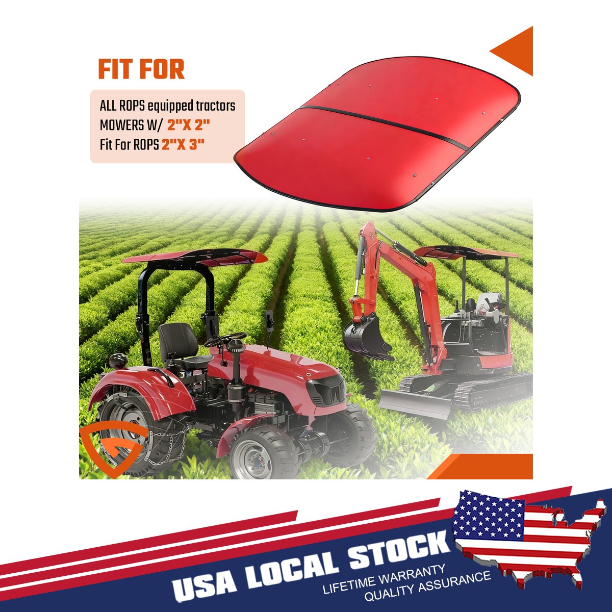 Sun Shield Tuff Top Tractor Canopy 2″ x 2″ For 2″ x 2″ or 2″ x 3″ ROPS Red NEW