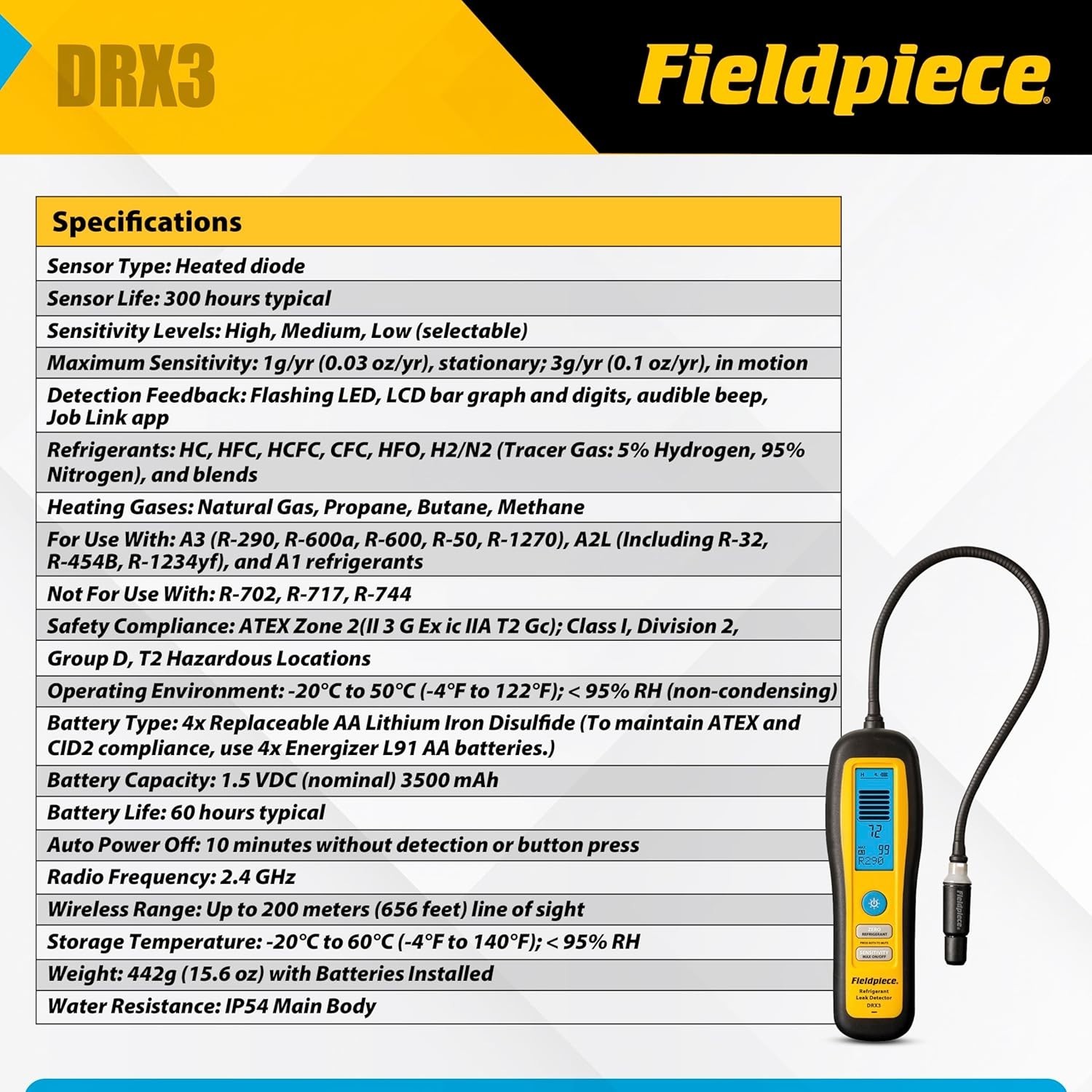 Fieldpiece DRX3 All-in-One Digital Refrigerant Combustible Gas Leak Detector A2L