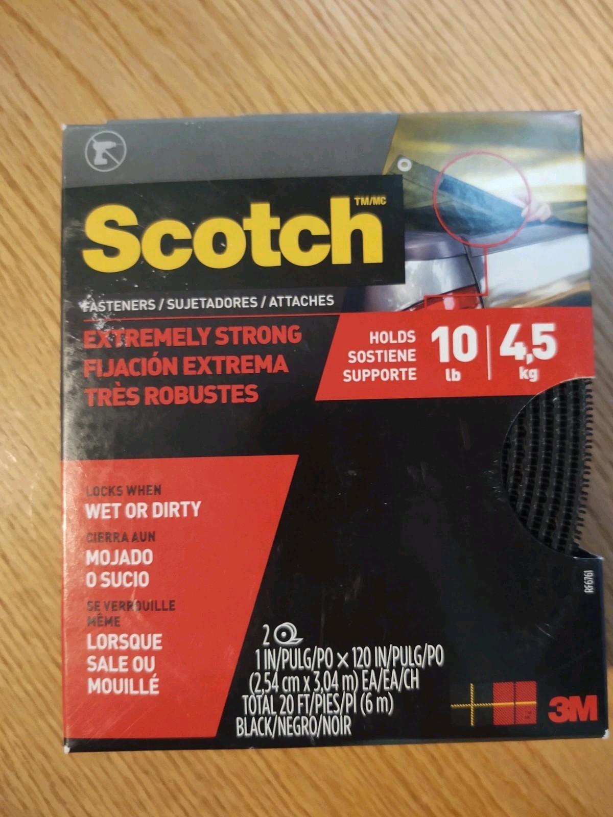 3M Scotch Extreme Fasteners 1in x 10ft Roll Black Outdoor 10lb Heavy Duty