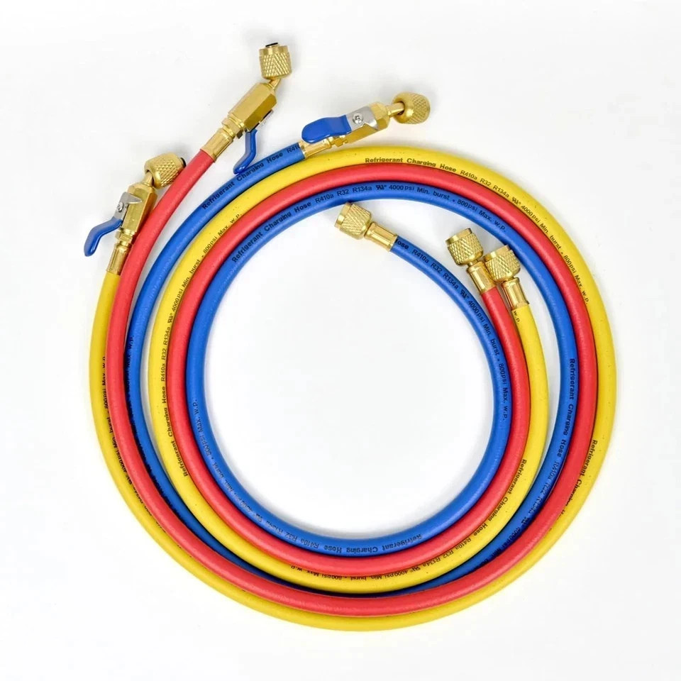 Yellow Jacket Plus II 29986 – 72″ Ball Valve Hoses, 1/4″, Set of 3 – New in Pack