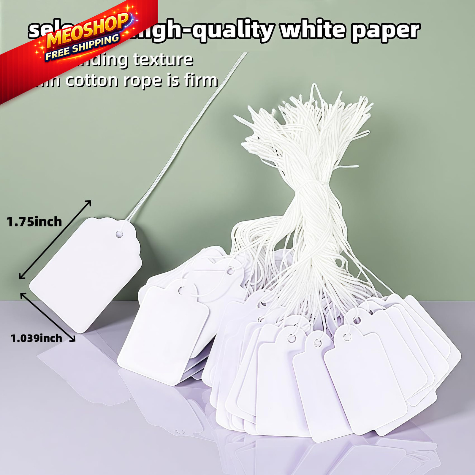 1000 PCS Pre-Strung Price Tags with String, White Paper Label 1000pcs,