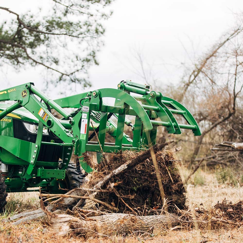 Titan Attachments 48” Light-Duty Single Cylinder Root Grapple Rake John Deer