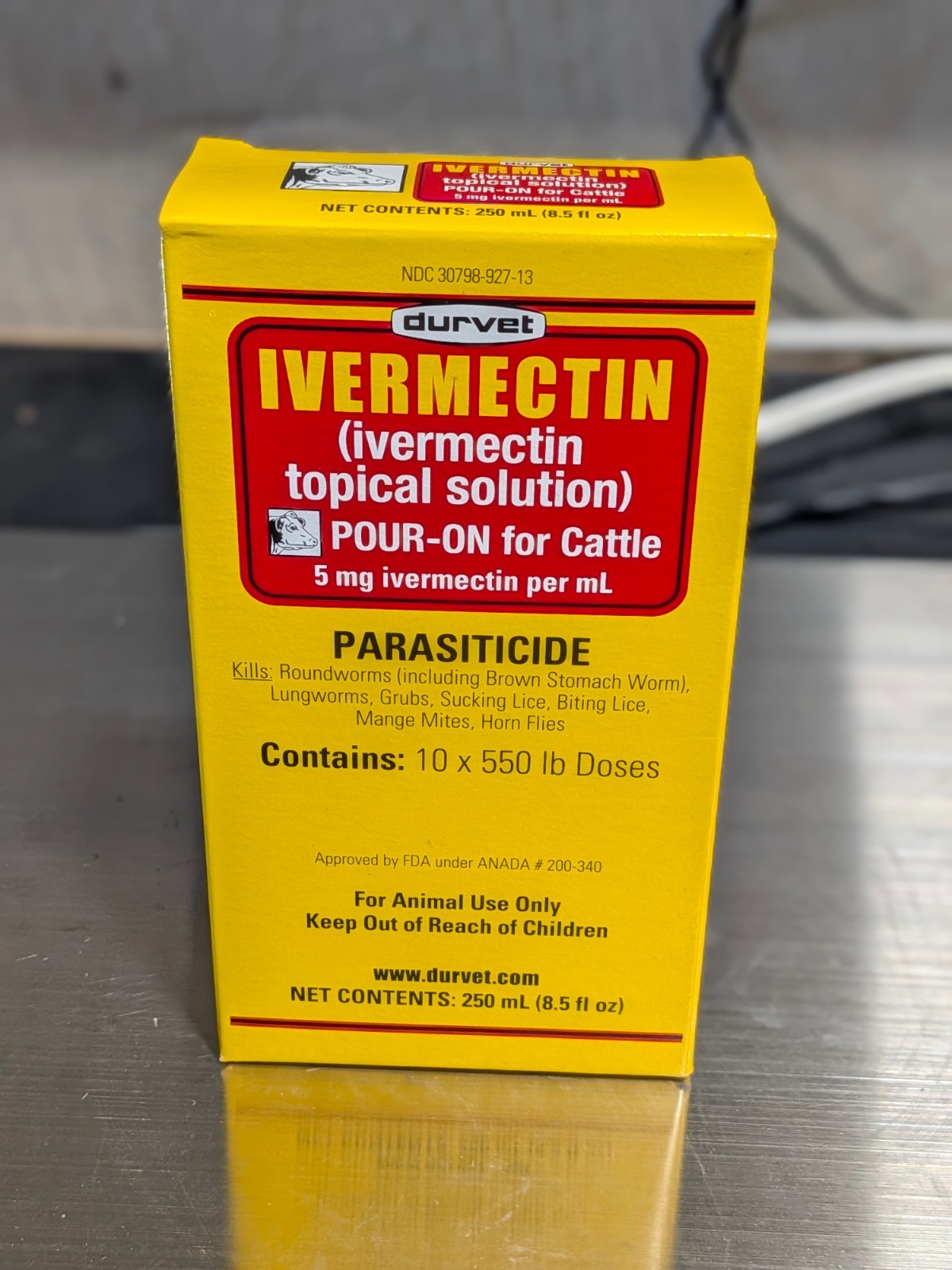 250ml Durvet POUR-ON CATTLE COW DEWORMER For roundworms lungworms grubs lice