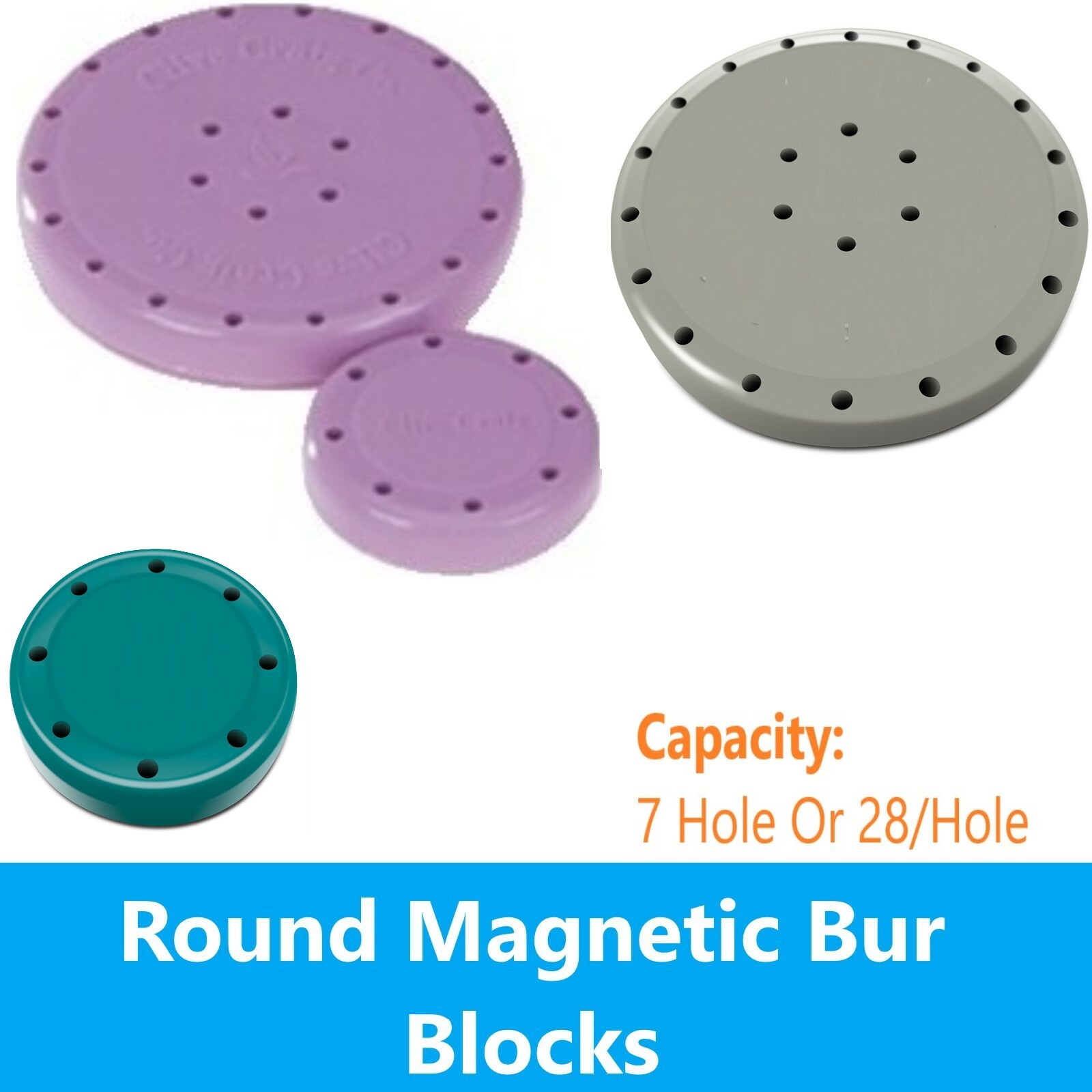Dental Lab Magnetic Round Bur Block Holder 7 Hole HP, FG & RA Autoclavable 250F