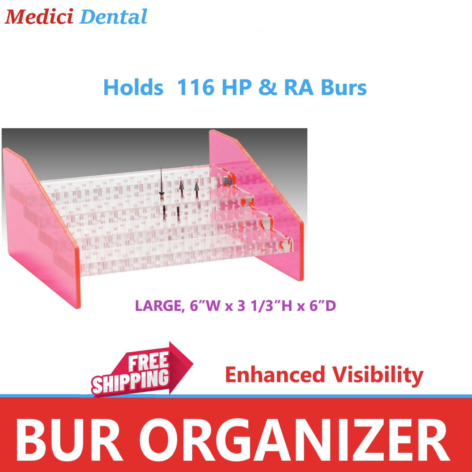 Dental Bur Block Bur Organizer Bur Holder for FG, HP RA, Holds 116 Burs Acrylic