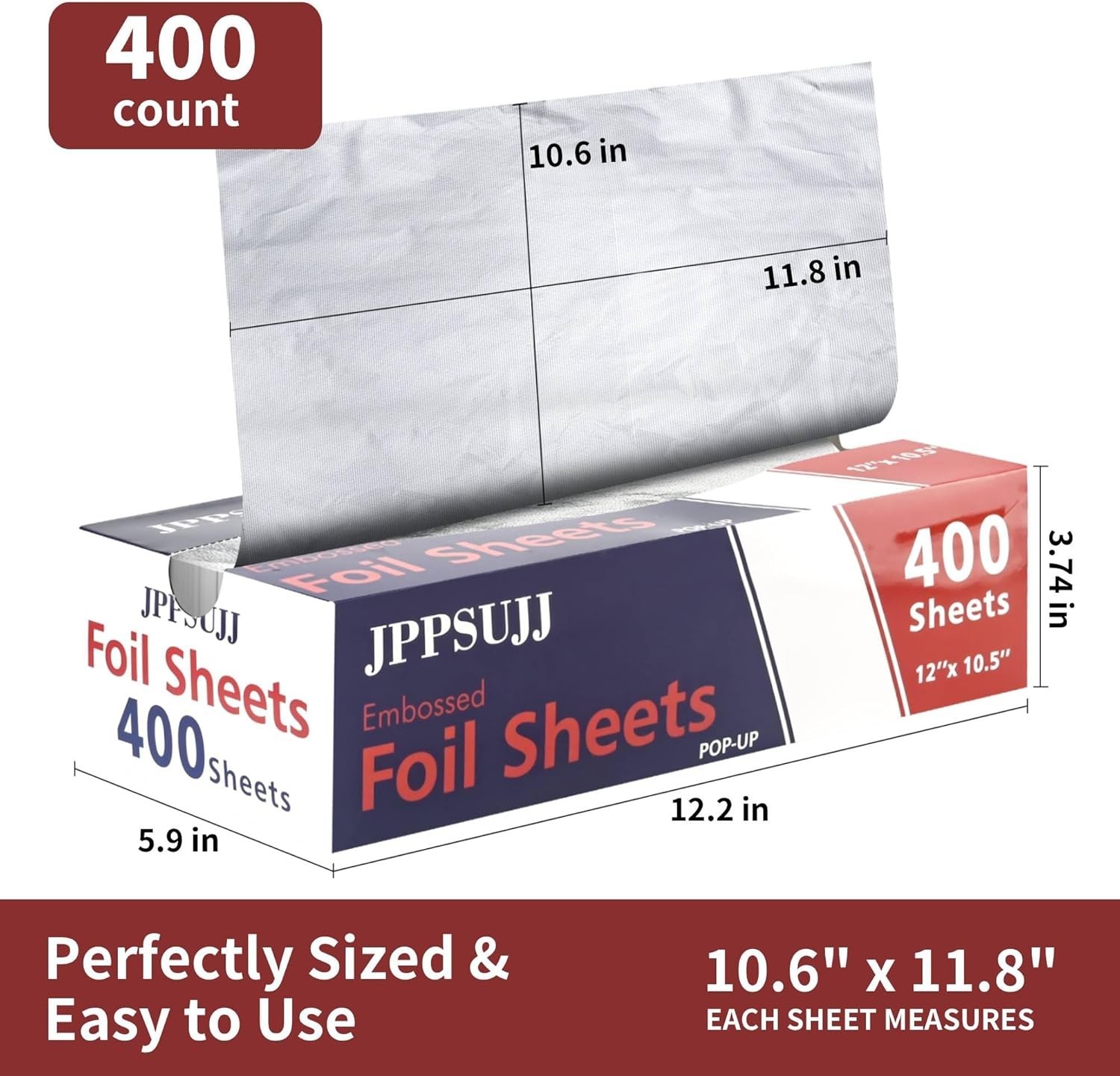 400 Count Aluminum Foil Sheets, Embossed Foil Sheets, 12″ x 10.6″ Heavy-Duty …