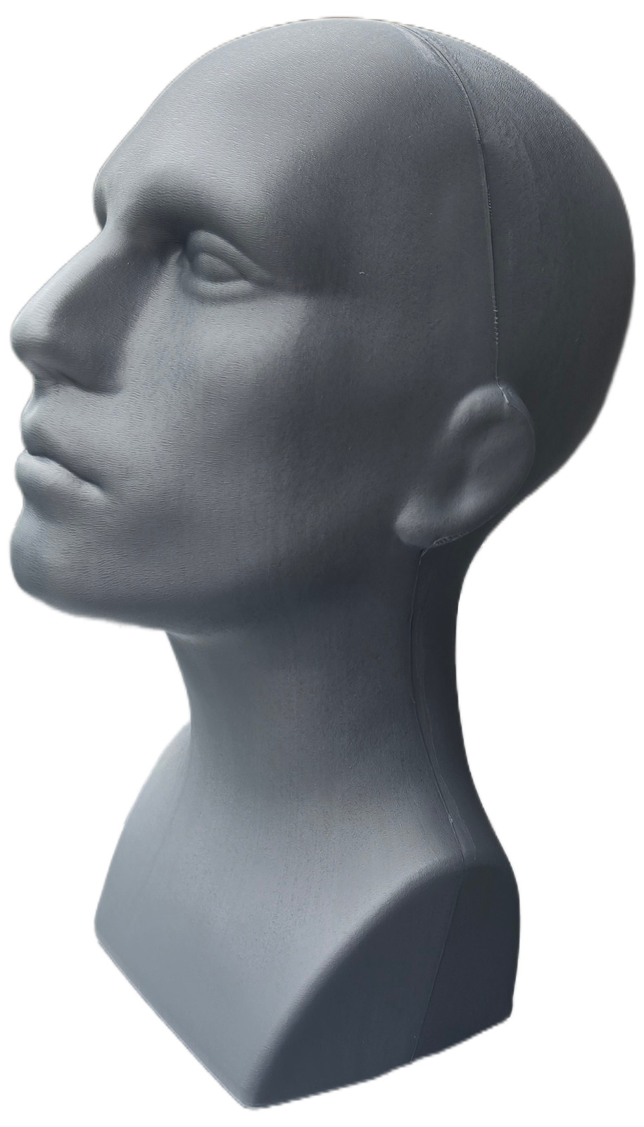 15″ Tall, Male Mannequin Head, Table Top Display, Durable PE Plastic, Grey