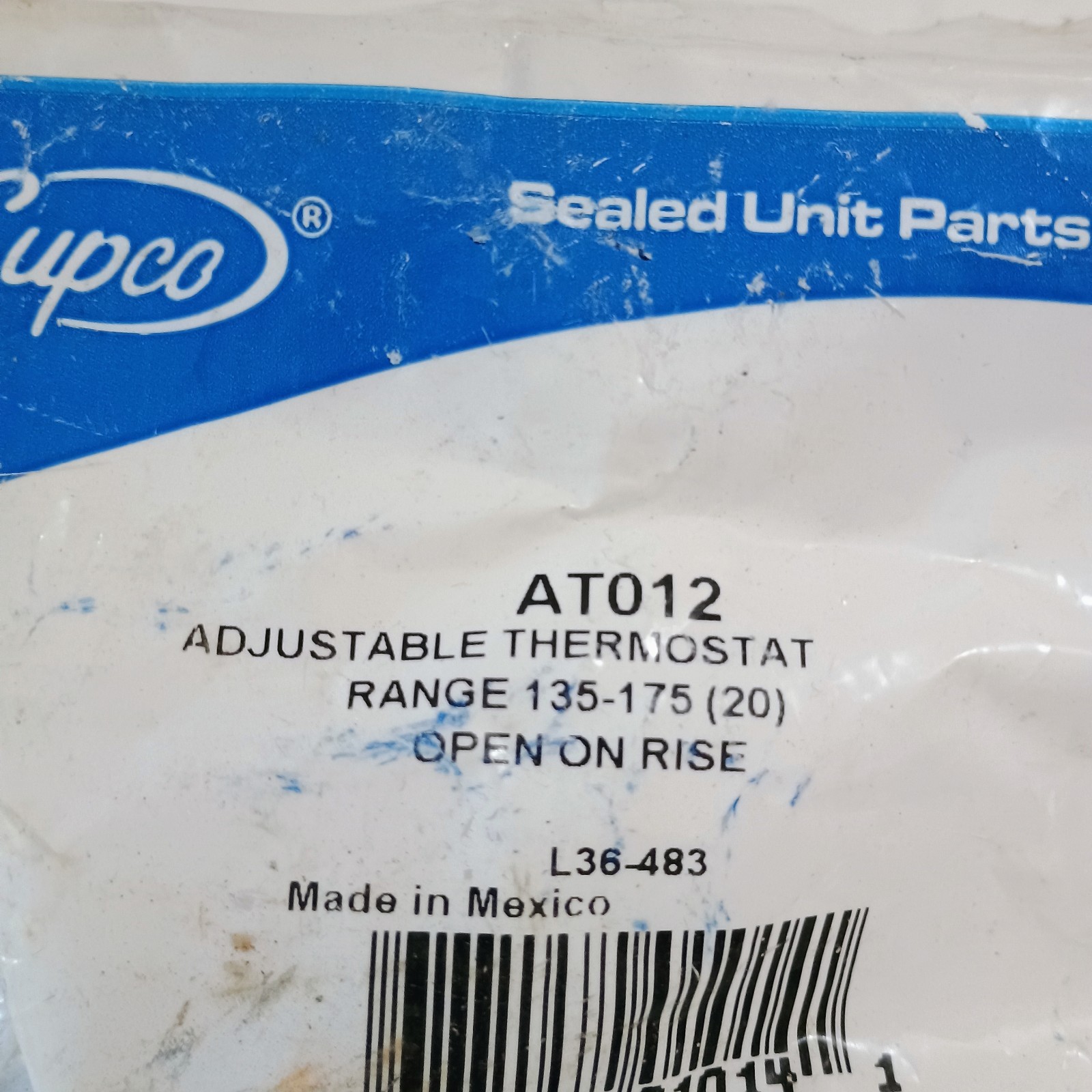 Supco AT012 Adjustable Thermostat Range 135-175F Open On Rise BRAND NEW