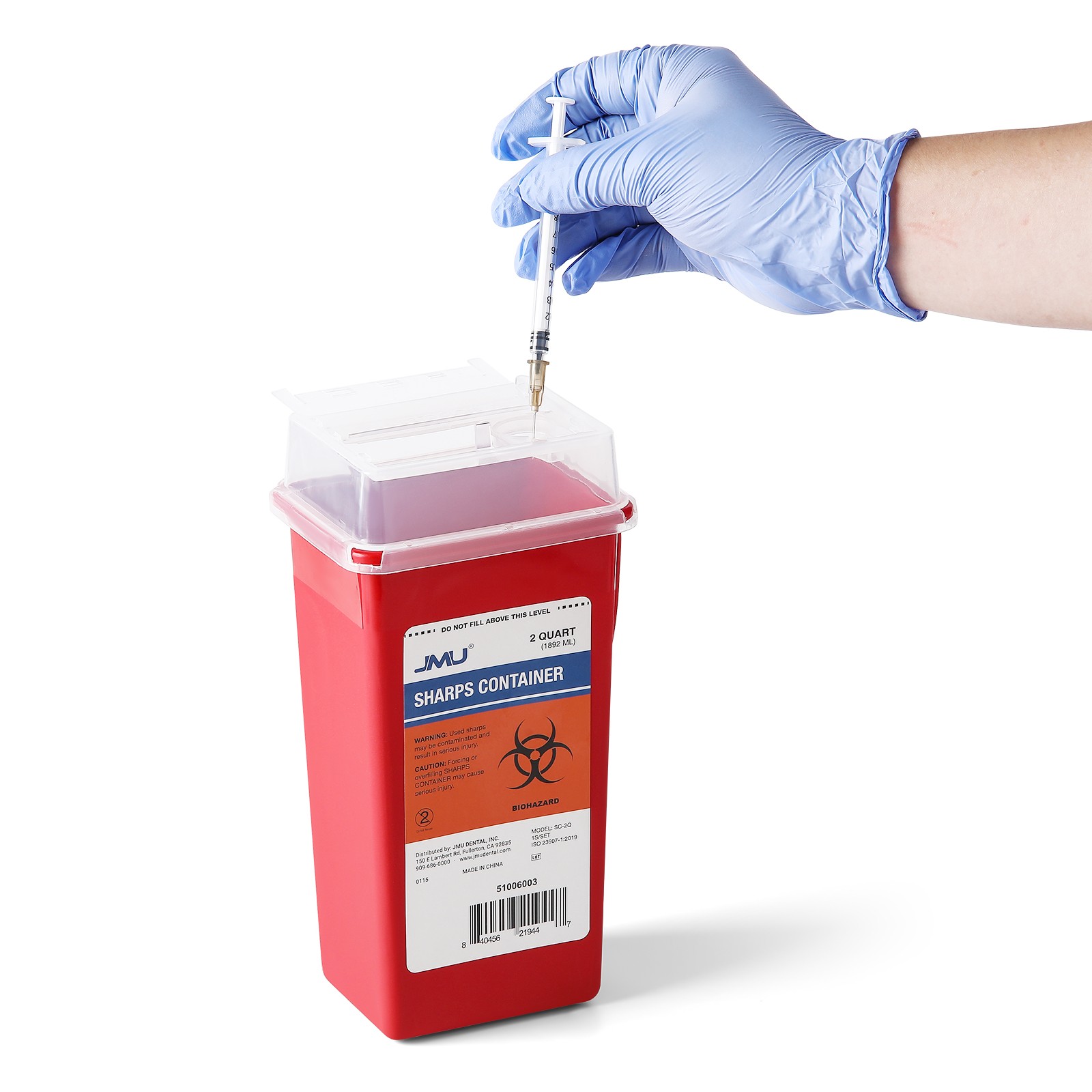 JMU Healthcare Red Base SharpStar Sharps Container 2 Quart Rotor Opening Lid