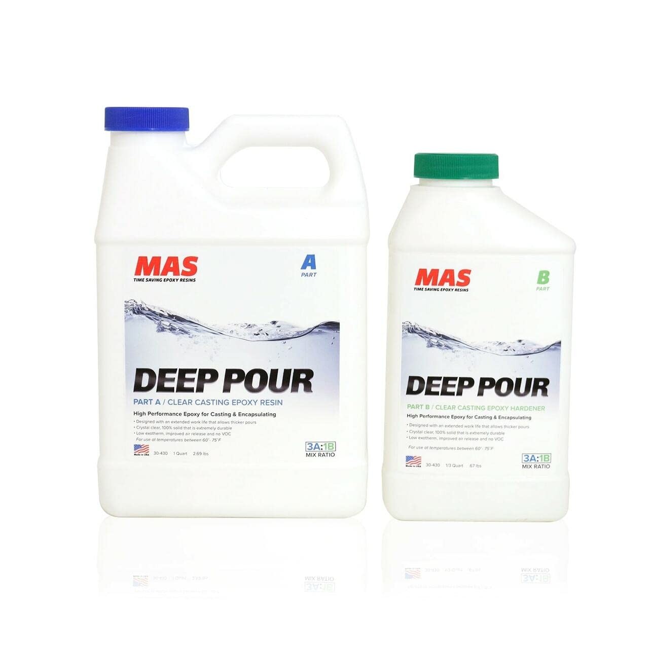 Deep Pour Epoxy Resin Kit 1.3 Quart Crystal Clear – Max 1″ Casting Thickness
