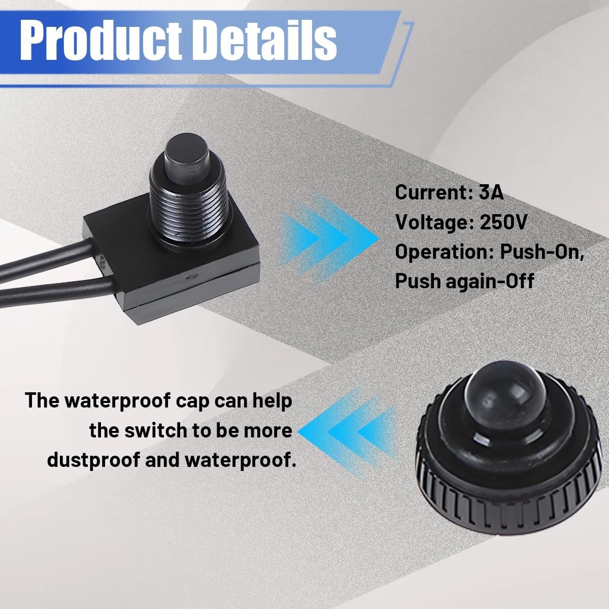 2PCS Car Push Button Switch, Waterproof 12V Vehicle SPST On Off Switch with 4.5″