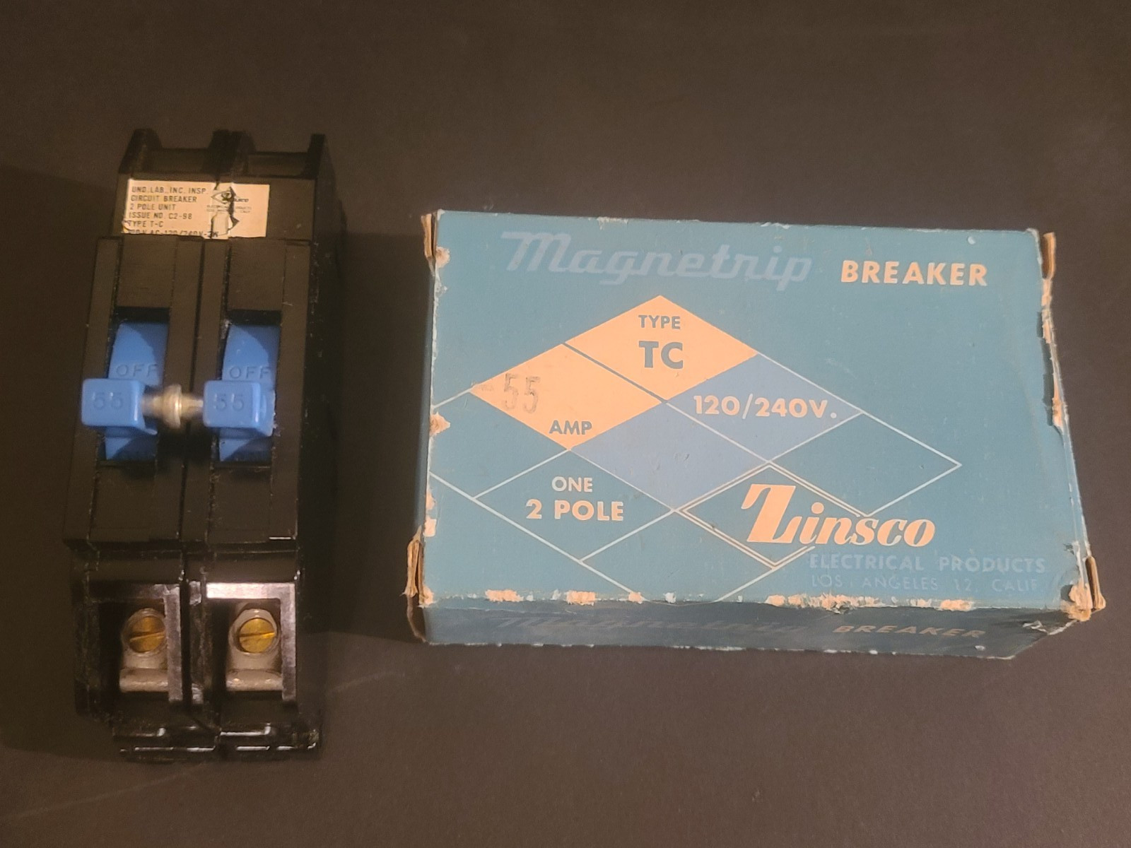 Zinsco 55 Amp 55A Double 2P 2 Pole Circuit Breaker Type TC 120/240 Volt