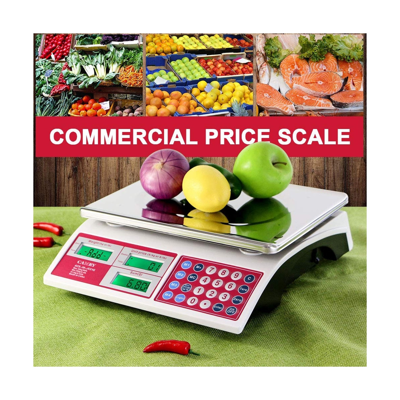 CAMRY Digital Price Computing Scale 66lb/30kg Commercial Produce Scale with S…